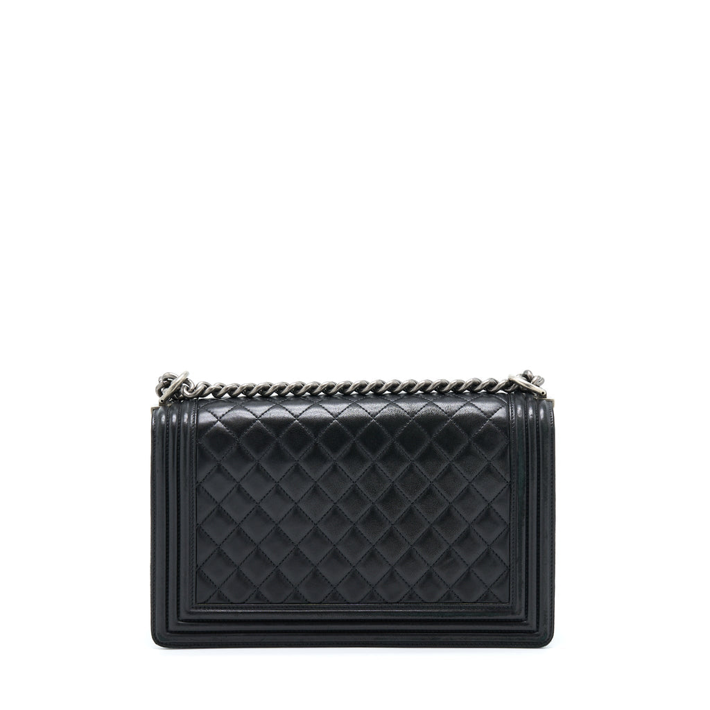 CHANEL MEDIUM BOY BAG LAMBSKIN BLACK RUTHENIUM SHW