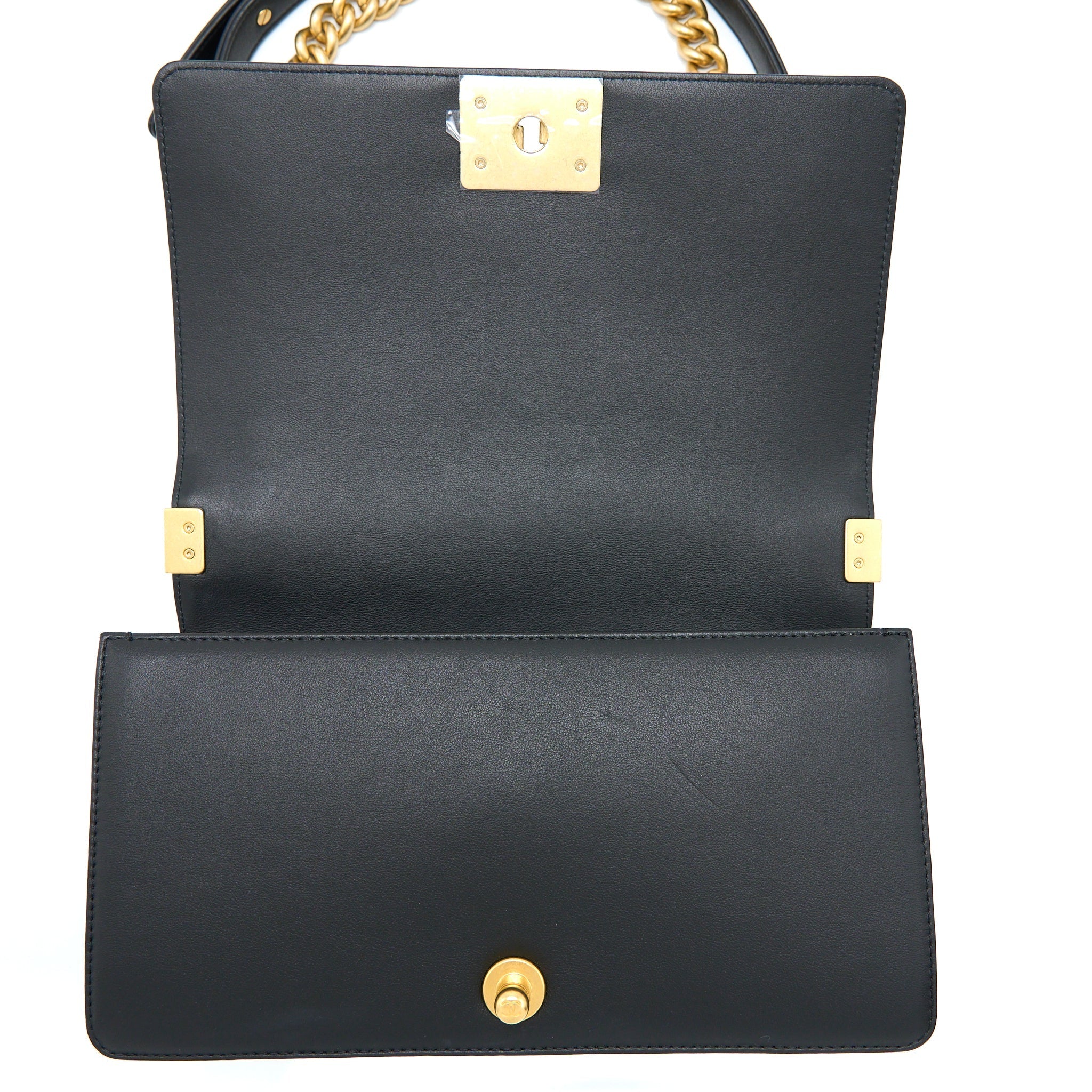 CHANEL MEDIUM BOY BAG LAMBSKIN BLACK BRUSHED GHW (MICROCHIP)