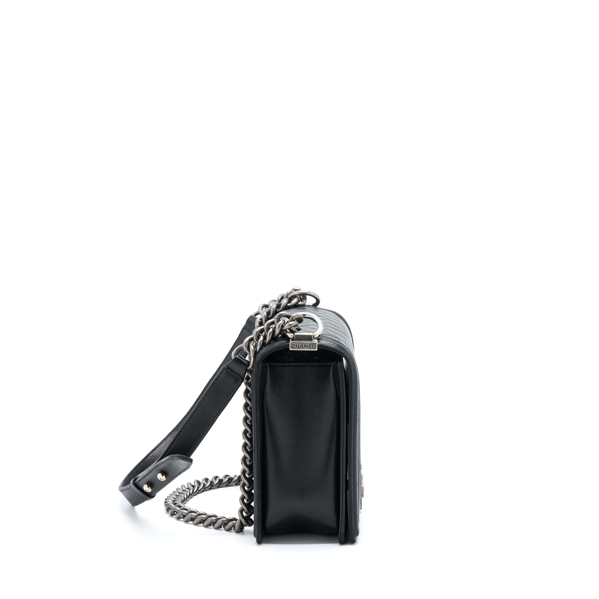CHANEL MEDIUM BOY BAG LAMBSKIN BLACK RUTHENIUM SHW