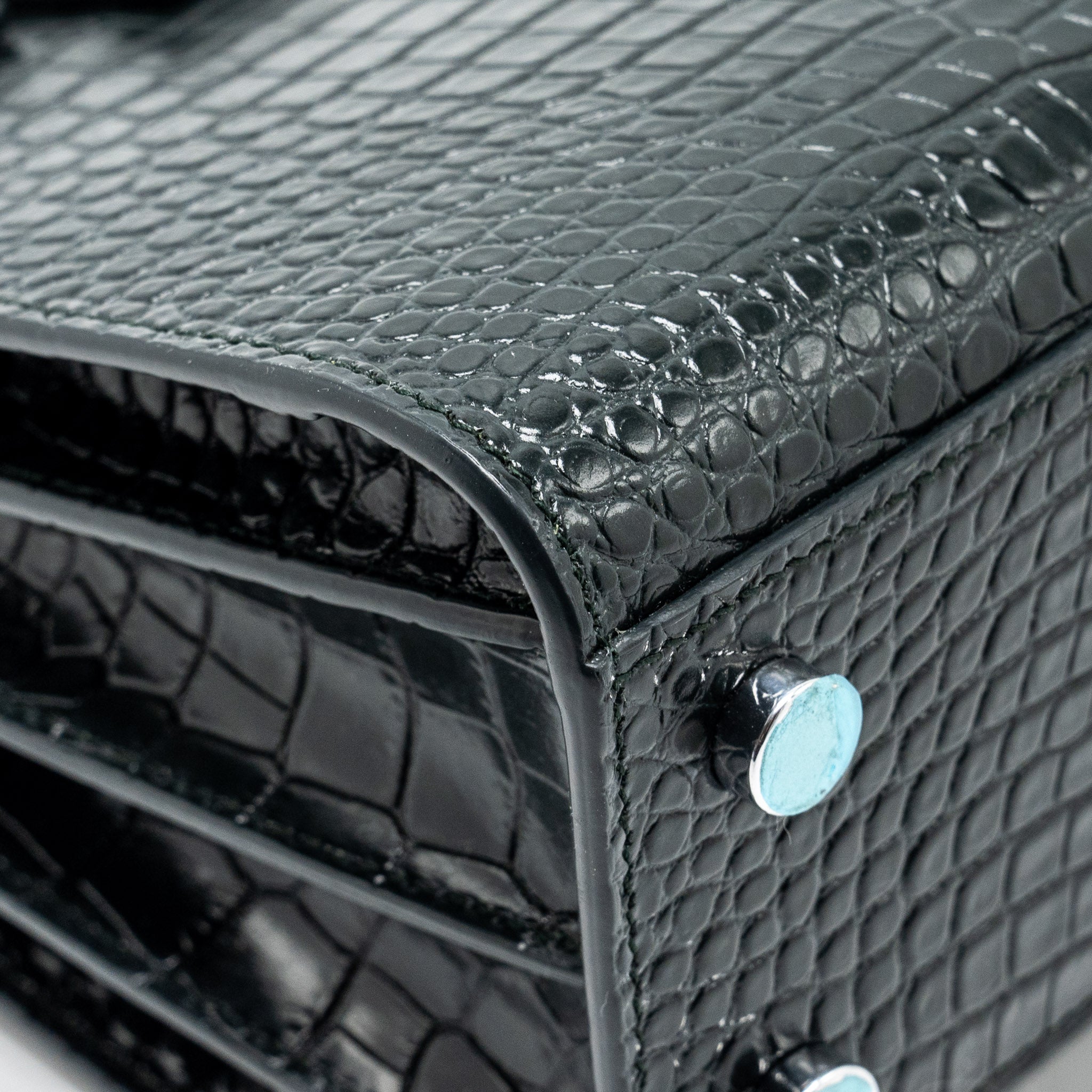 SAINT LAURENT/YSL SAC DE JOUR NANO CROC-EMBOSSED CALFSKIN DARK GREEN SHW