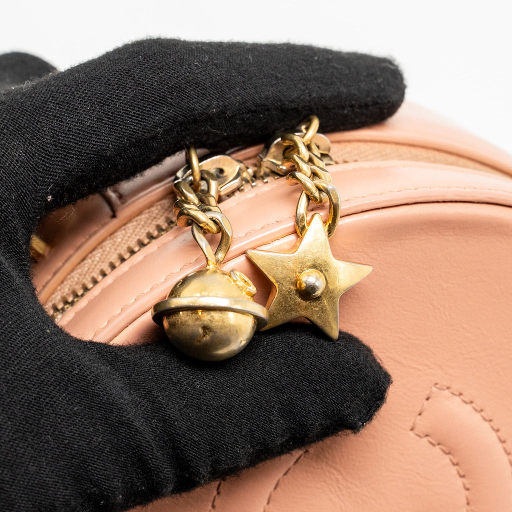 CHANEL ROUND CLUTCH WITH CHAIN MOON&STAR ZIPPER CALFSKIN PINK GHW
