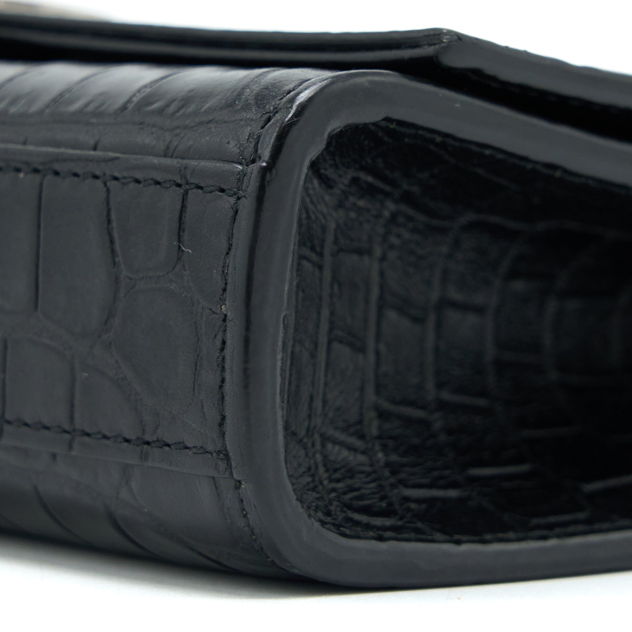 SAINT LAURENT KATE TASSEL CROC EMBOSSED CALFSKIN BLACK SHW