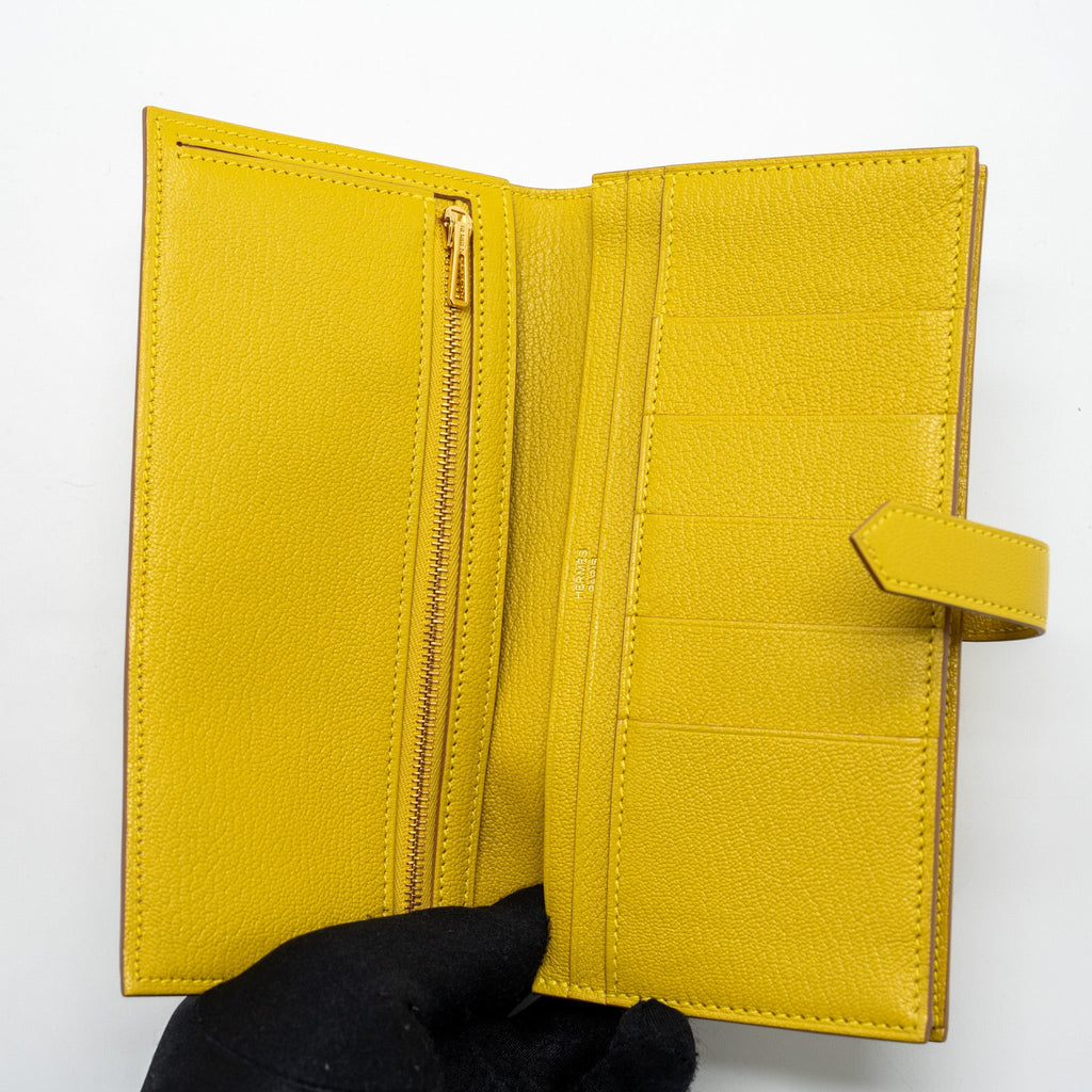 HERMES BEARN LONG WALLET CHEVRE MYSORE 2P CUMIN GHW
