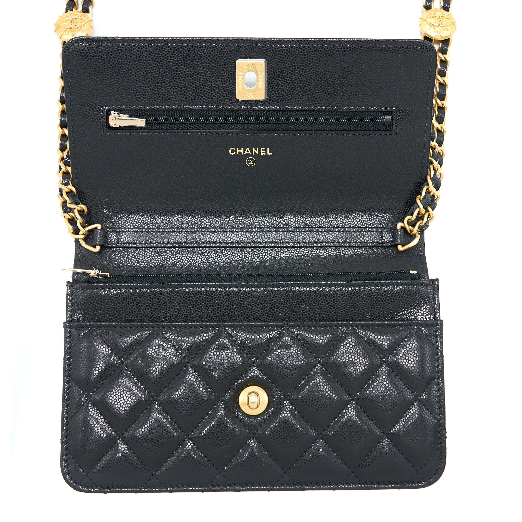 CHANEL 22A WALLET ON CHAIN CAVIAR BLACK GHW (MICROCHIP)