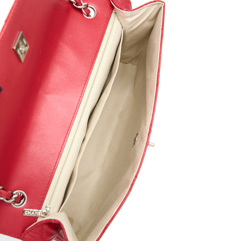 CHANEL LARGE FLAP BAG LAMBSKIN RED SHW