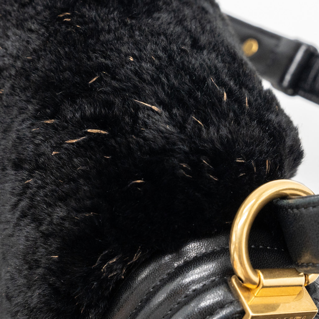 CHANEL SMALL BOY BAG RABBIT HAIR LIMITED EDITION LAMBSKIN BLACK GHW