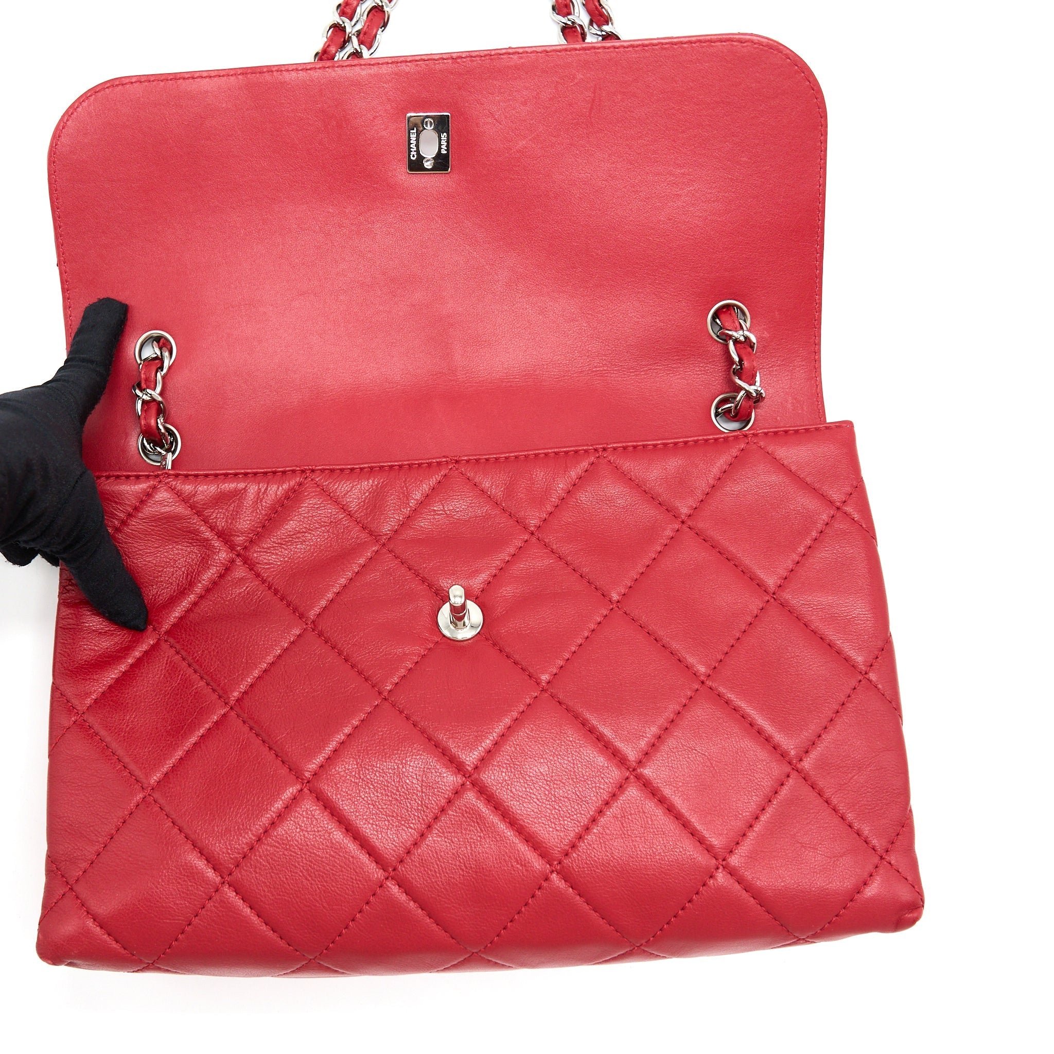 CHANEL LARGE FLAP BAG LAMBSKIN RED SHW