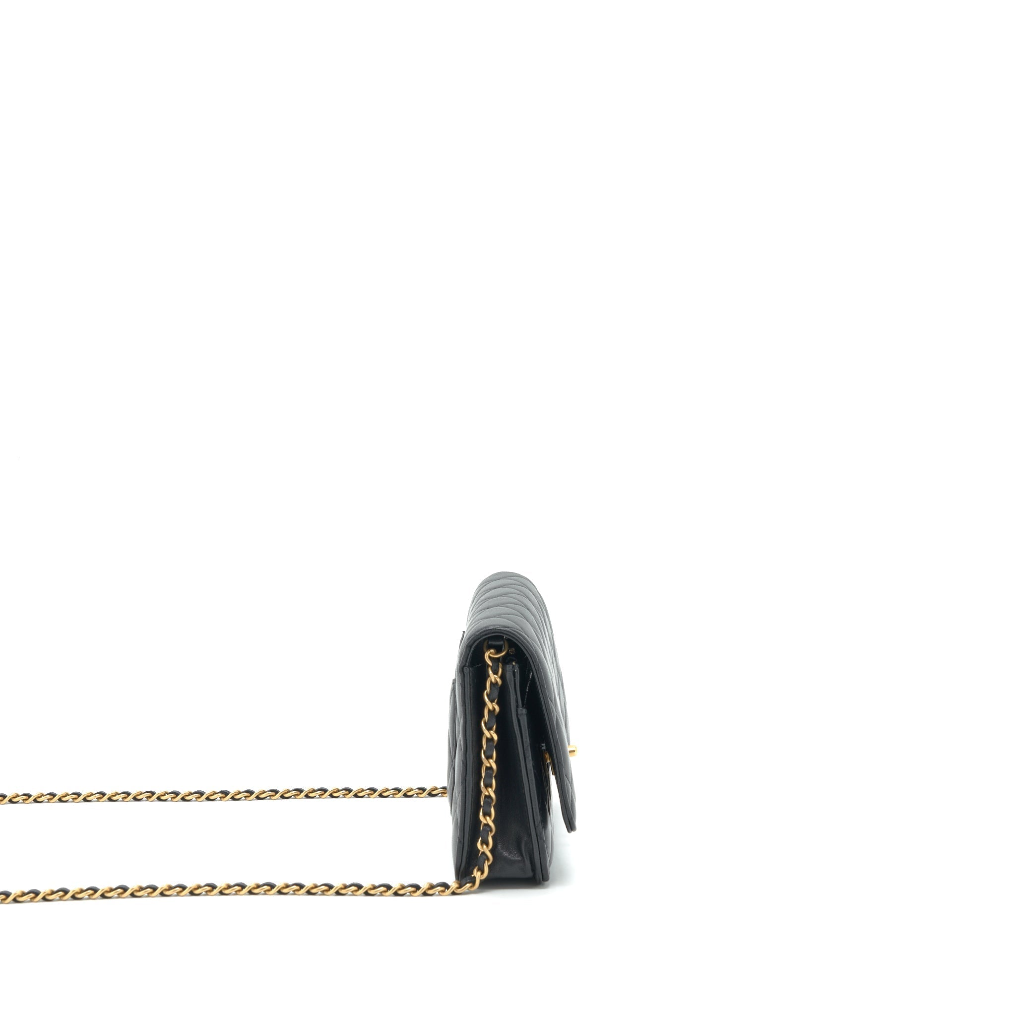 CHANEL 22C PEARL CRUSH WALLET ON CHAIN LAMBSKIN BLACK GHW (MICROCHIP)
