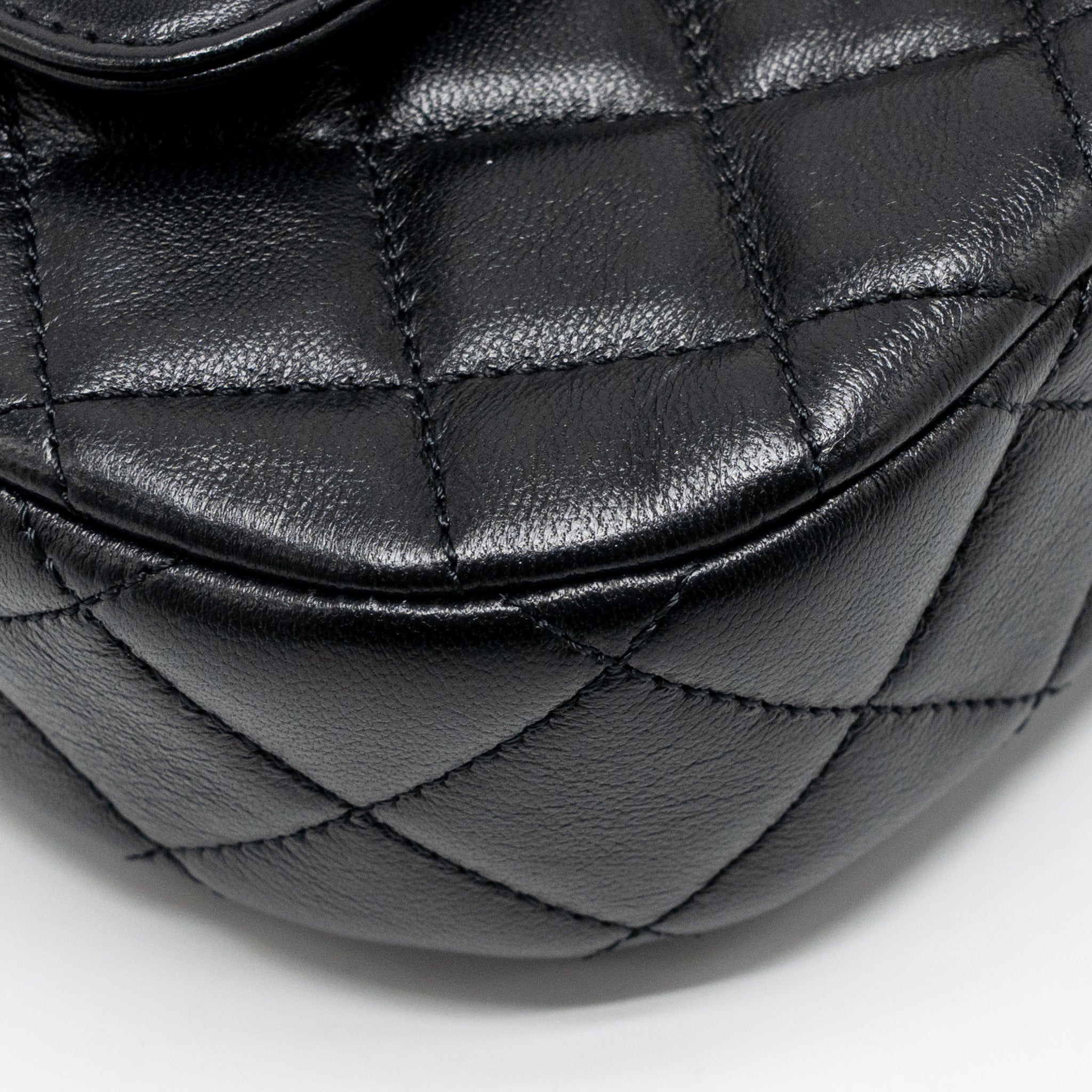 CHANEL 24C TOP HANDLE FLAP BAG QUILTED LAMBSKIN BLACK GHW (MICROCHIP)