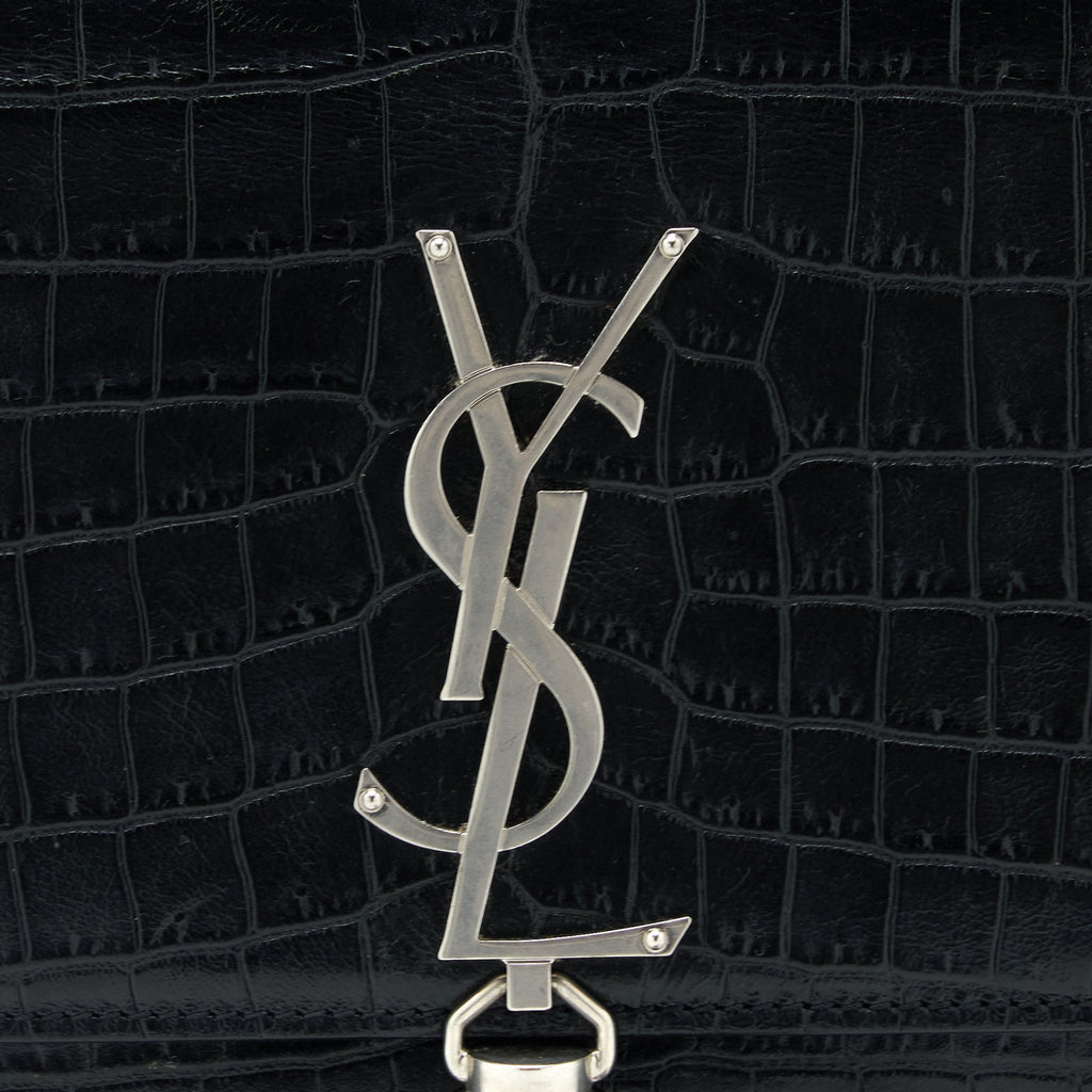 SAINT LAURENT KATE TASSEL CROC EMBOSSED CALFSKIN BLACK SHW