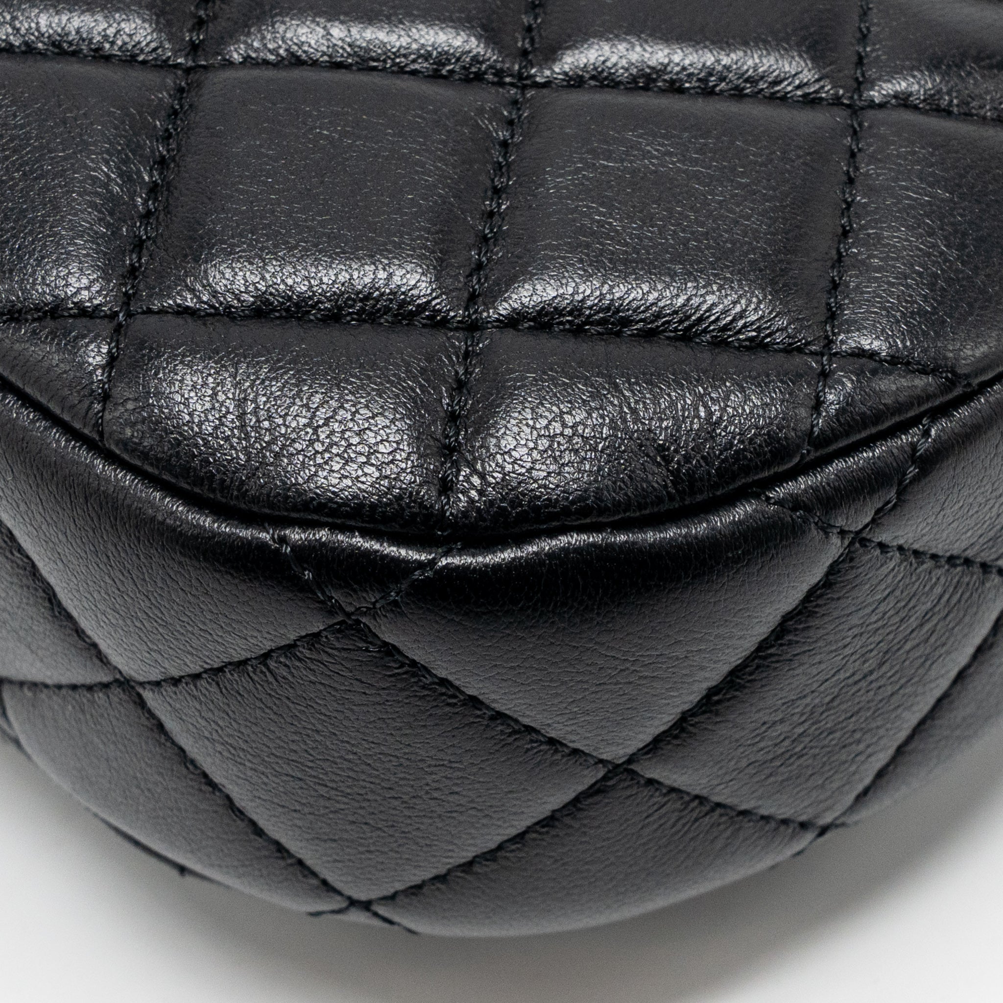 CHANEL 24C TOP HANDLE FLAP BAG QUILTED LAMBSKIN BLACK GHW (MICROCHIP)