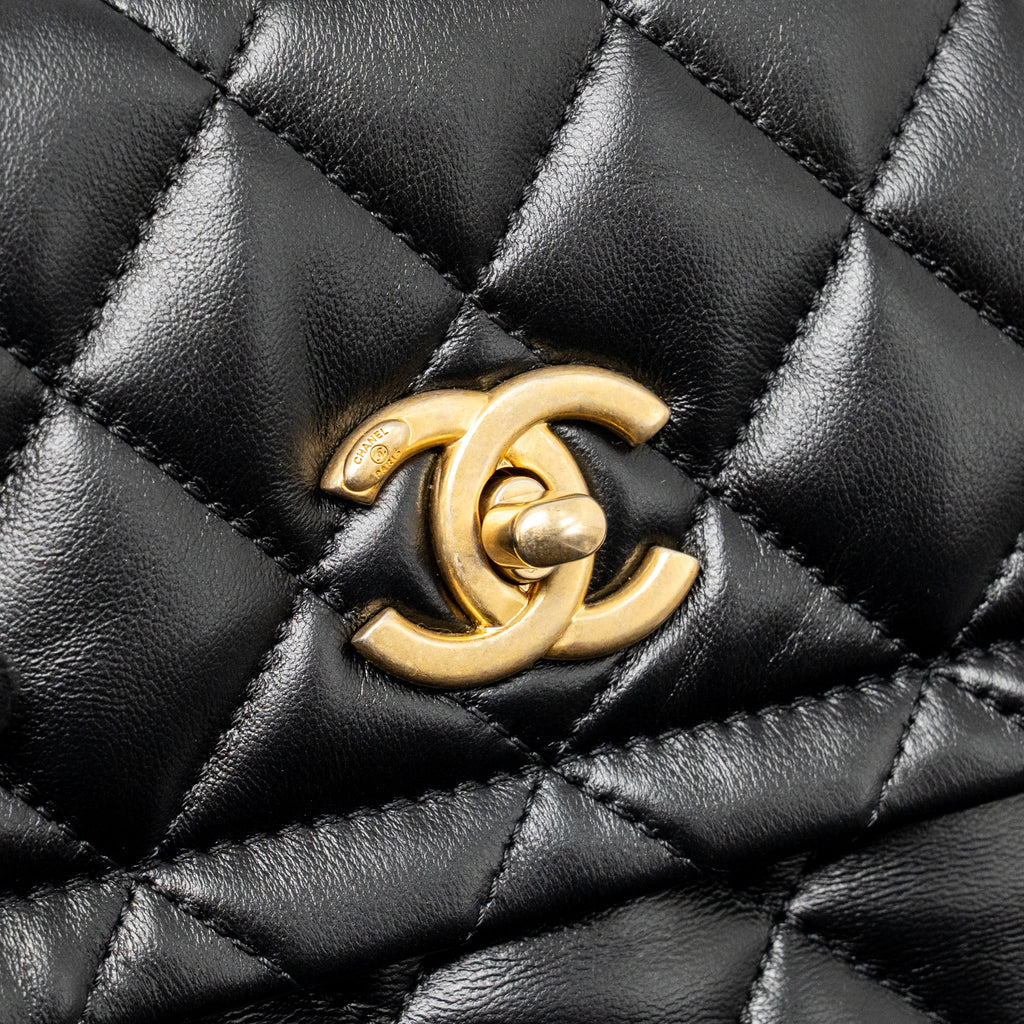 CHANEL QUILTED SQUARE FLAP BAG LAMBSKIN BLACK GHW