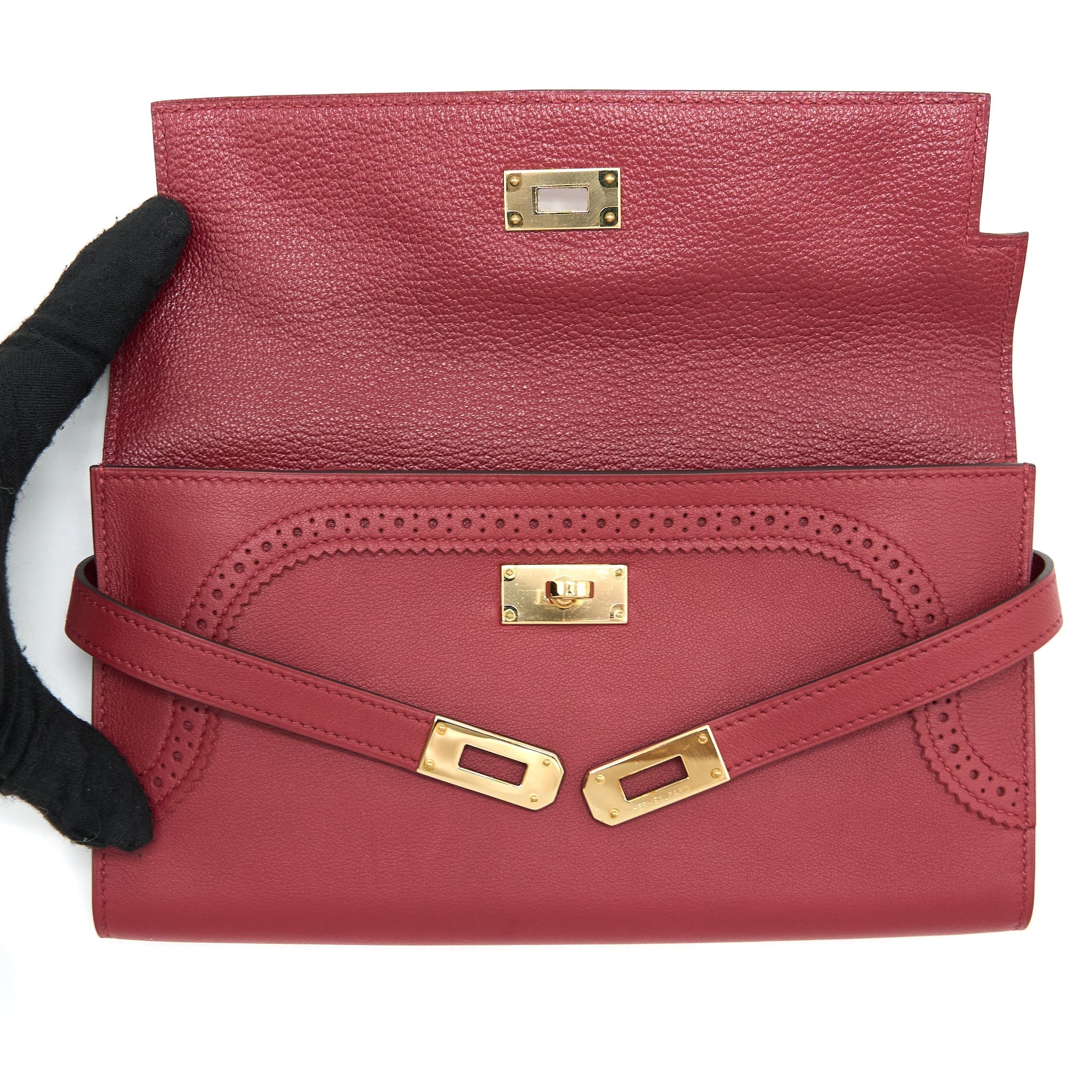 HERMES KELLY CLASSIC GHILLIES WALLET SWIFT K1 ROUGE GRENAT GHW