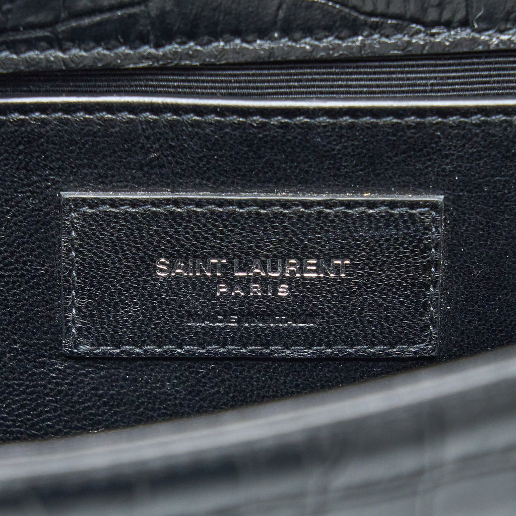 SAINT LAURENT KATE TASSEL CROC EMBOSSED CALFSKIN BLACK SHW