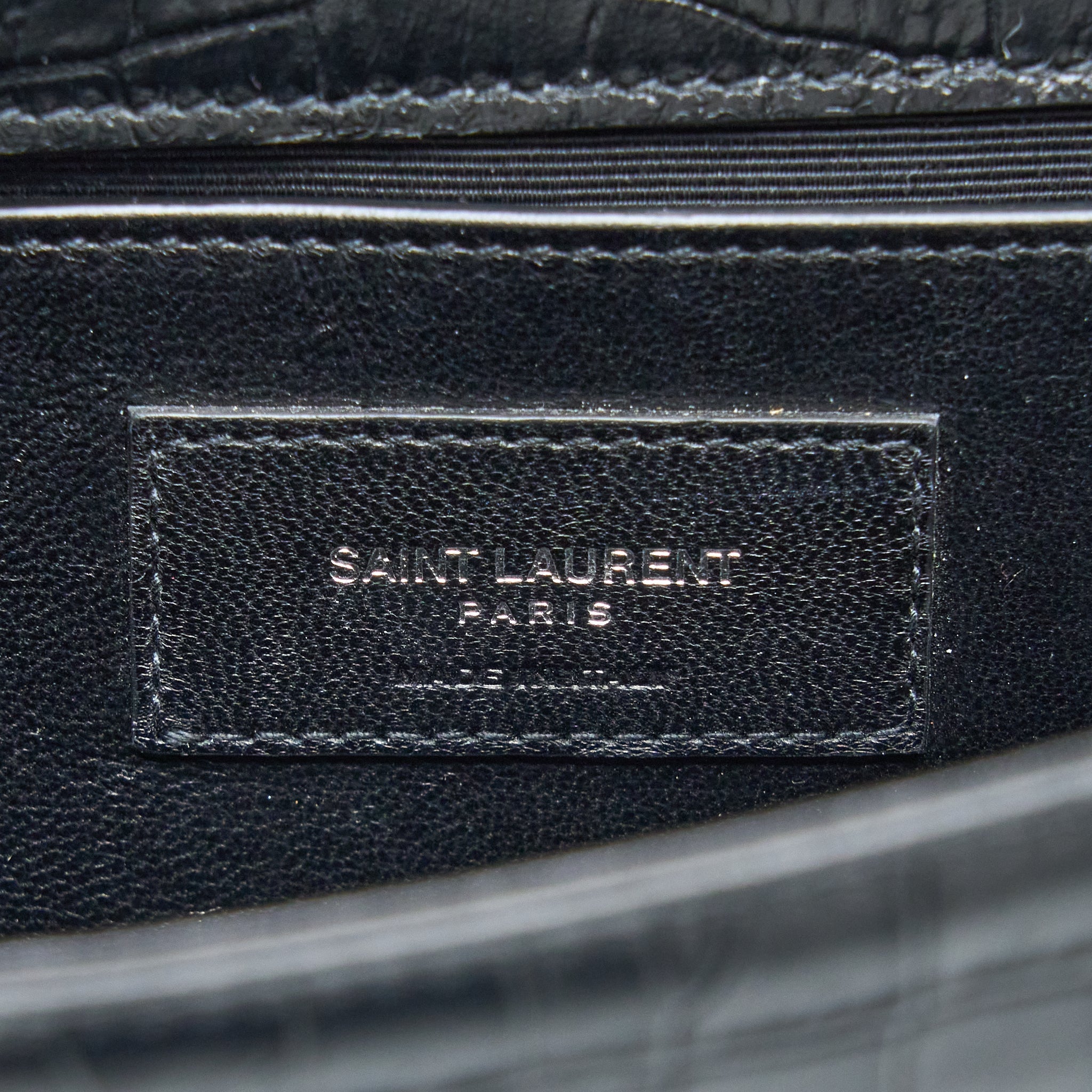 SAINT LAURENT KATE TASSEL CROC EMBOSSED CALFSKIN BLACK SHW