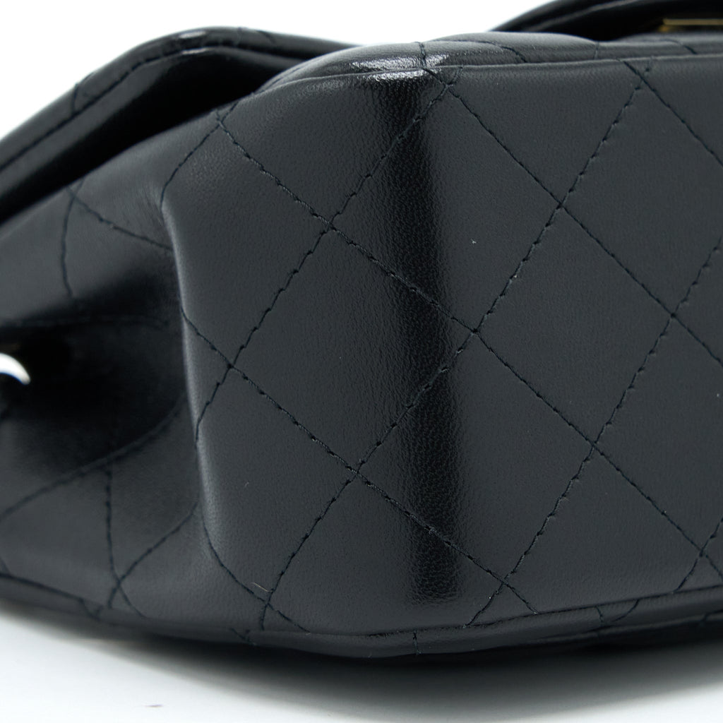 CHANEL CLASSIC MINI SQUARE FLAP BAG LAMBSKIN BLACK LGHW (MICROCHIP)
