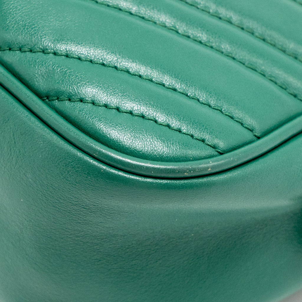 GUCCI SMALL GG MARMONT CROSSBODY CAMERA BAG CALFSKIN GREEN GHW