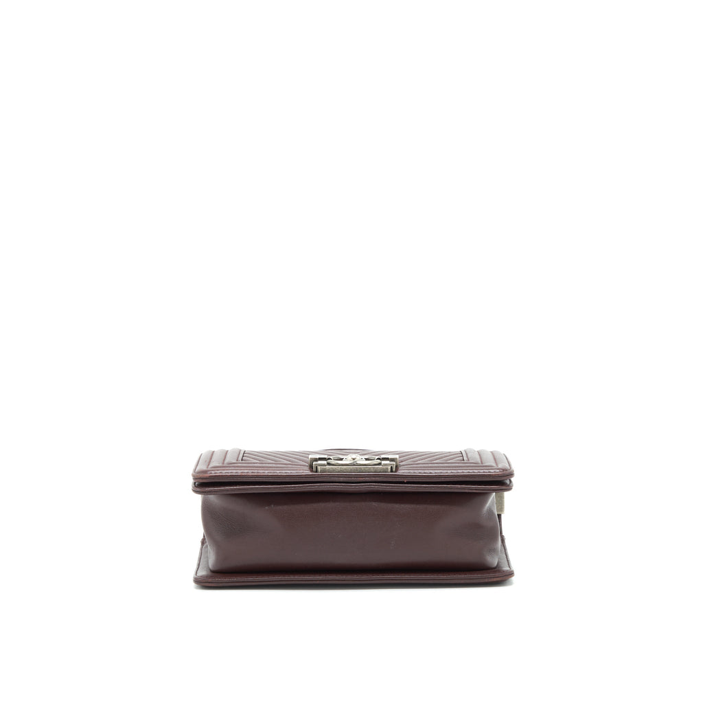 CHANEL CHEVRON SMALL BOY BAG LAMBSKIN BURGUNDY RUTHENIUM HARDWARE