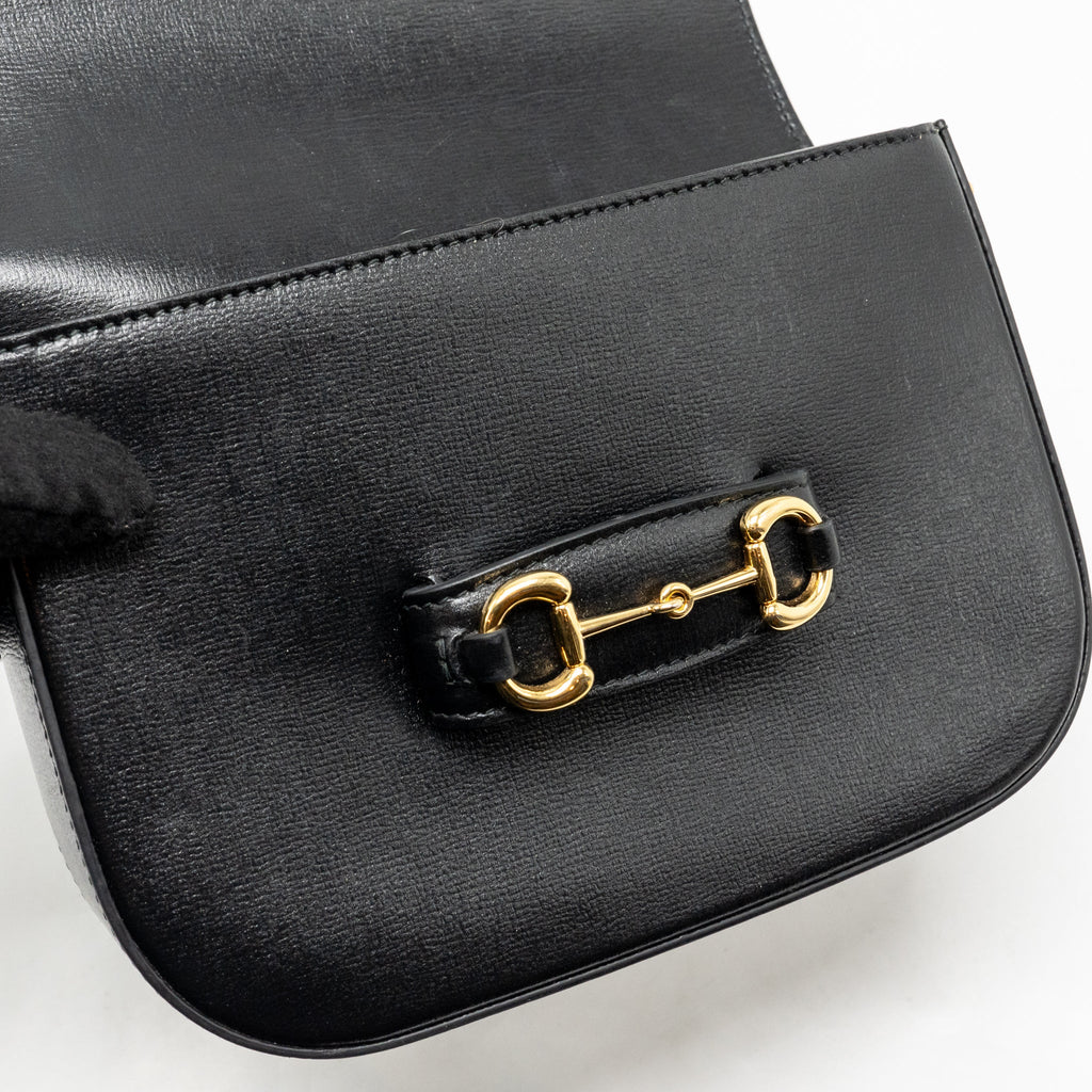 GUCCI HORSEBIT 1955 SMALL SHOULDER BAG CALFSKIN BLACK GHW