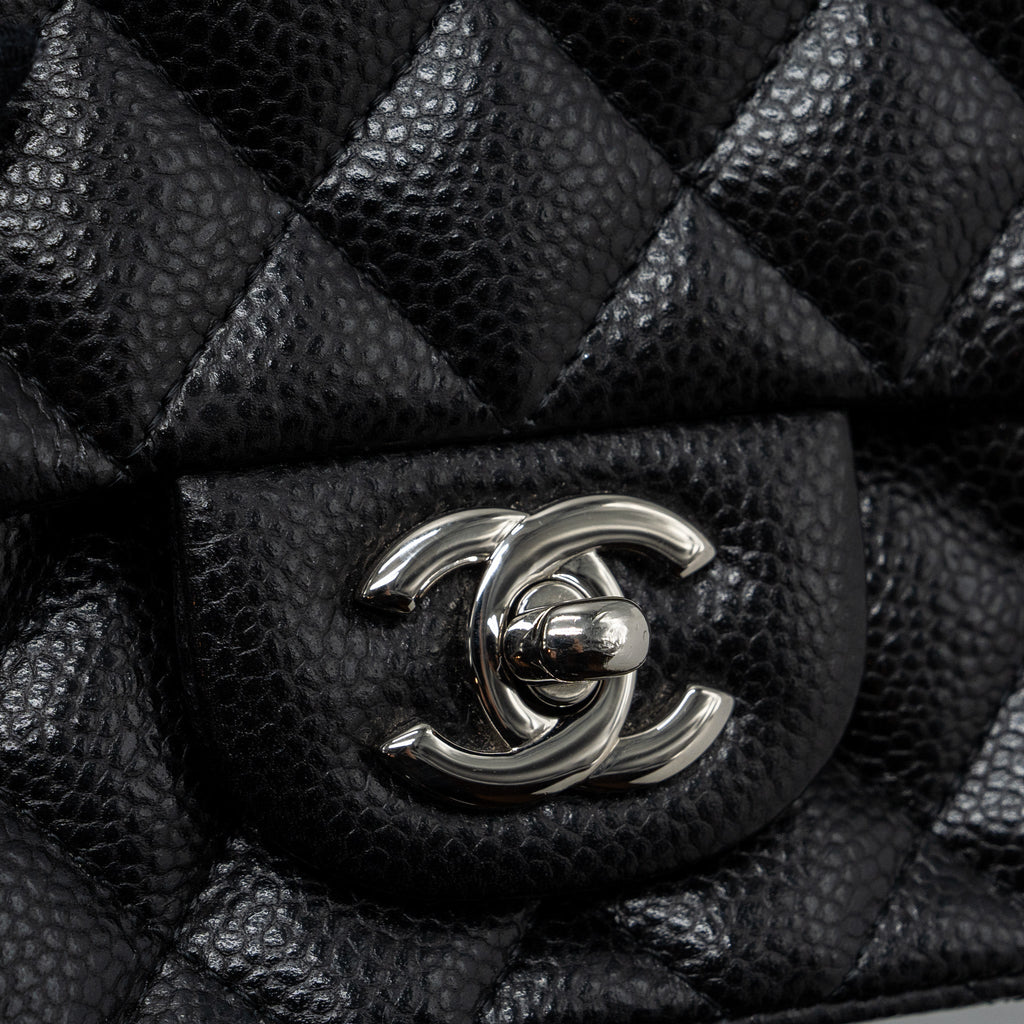 CHANEL CLASSIC MINI SQUARE FLAP BAG CAVIAR BLACK SHW