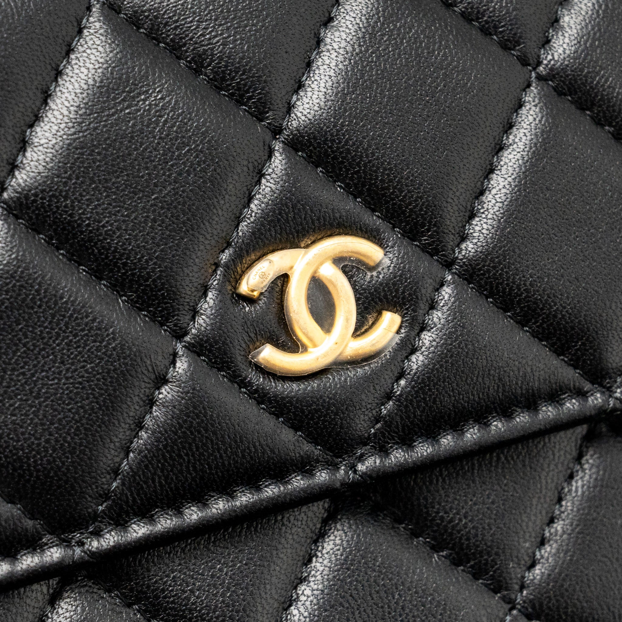 CHANEL PEARL CRUSH MINI FLAP WALLET WITH CHAIN LAMBSKIN BLACK GHW (MICROCHIP)