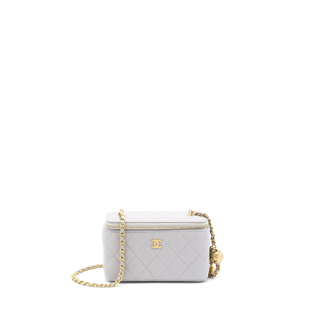 CHANEL 22B PEARL CRUSH LONG VANITY WITH CHAIN LAMBSKIN GREY GHW