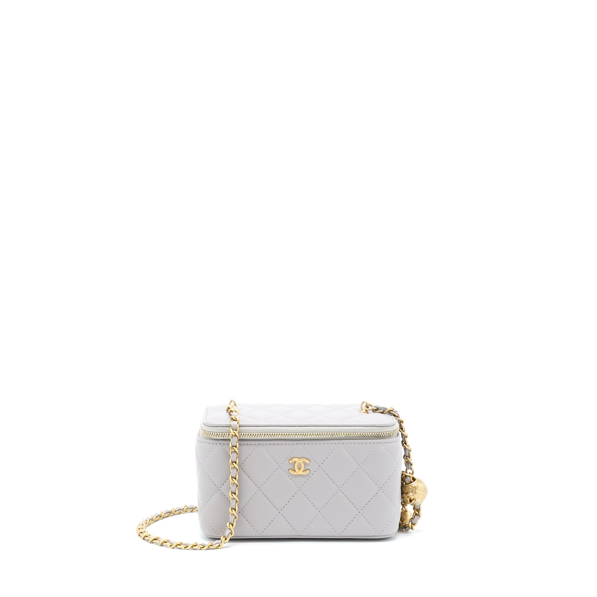 CHANEL 22B PEARL CRUSH LONG VANITY WITH CHAIN LAMBSKIN GREY GHW