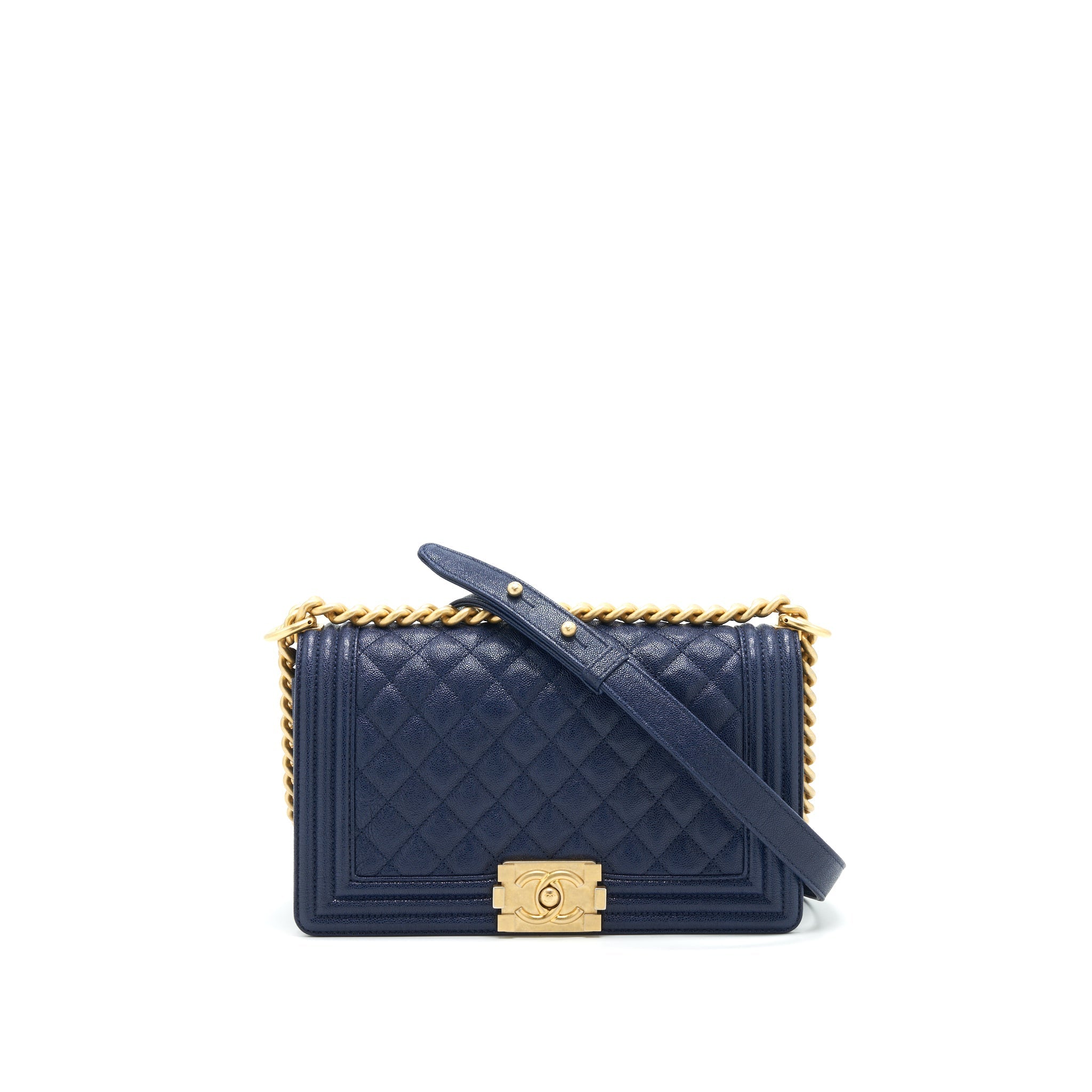 CHANEL BOY CHANEL OLD MEDIUM CAVIAR NAVY WITH GHW