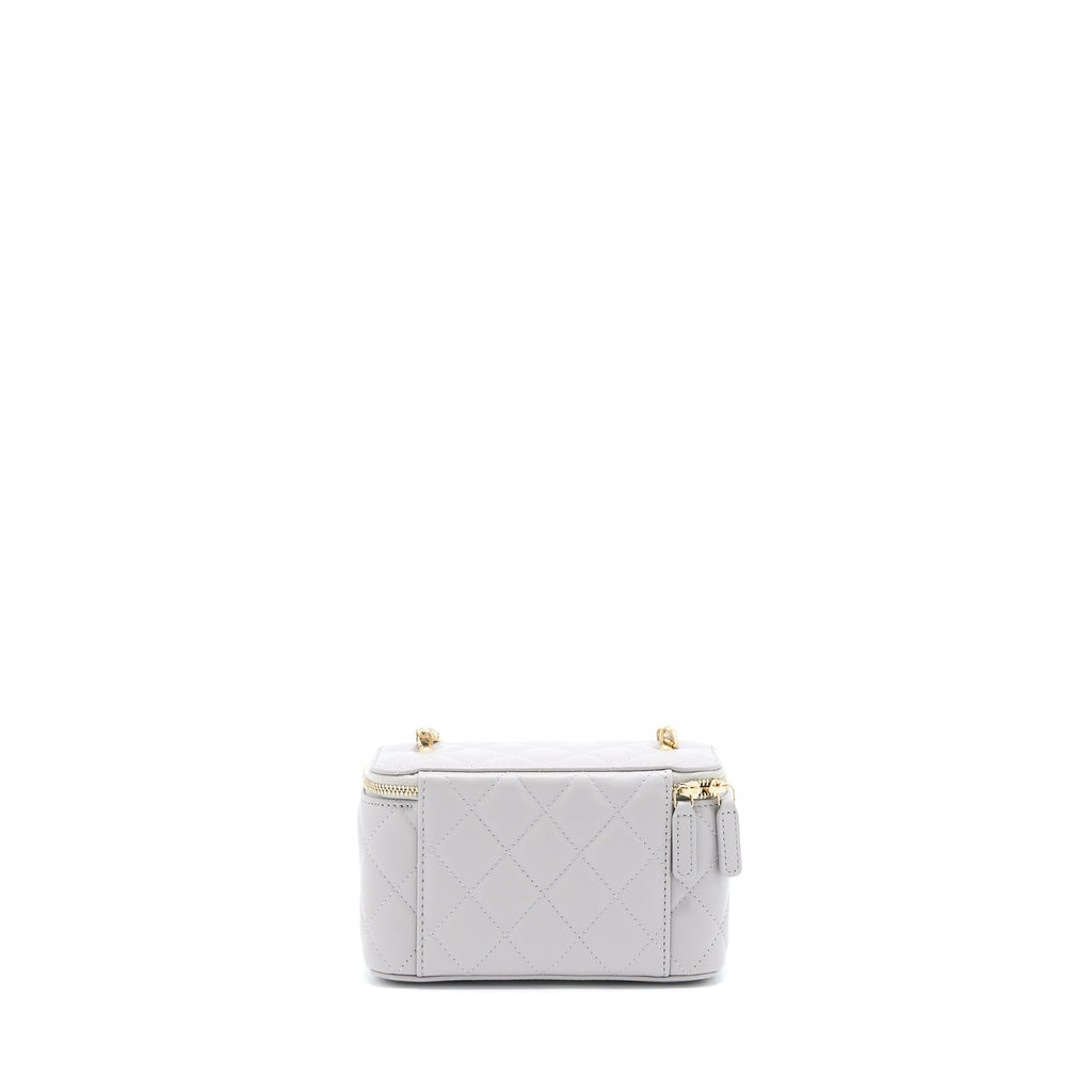 CHANEL 22B PEARL CRUSH LONG VANITY WITH CHAIN LAMBSKIN GREY GHW