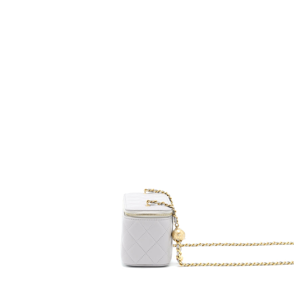 CHANEL 22B PEARL CRUSH LONG VANITY WITH CHAIN LAMBSKIN GREY GHW