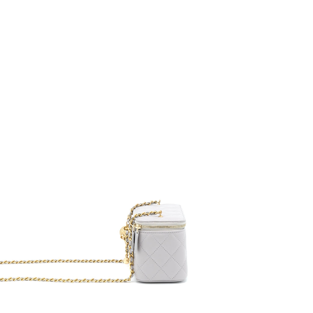 CHANEL 22B PEARL CRUSH LONG VANITY WITH CHAIN LAMBSKIN GREY GHW