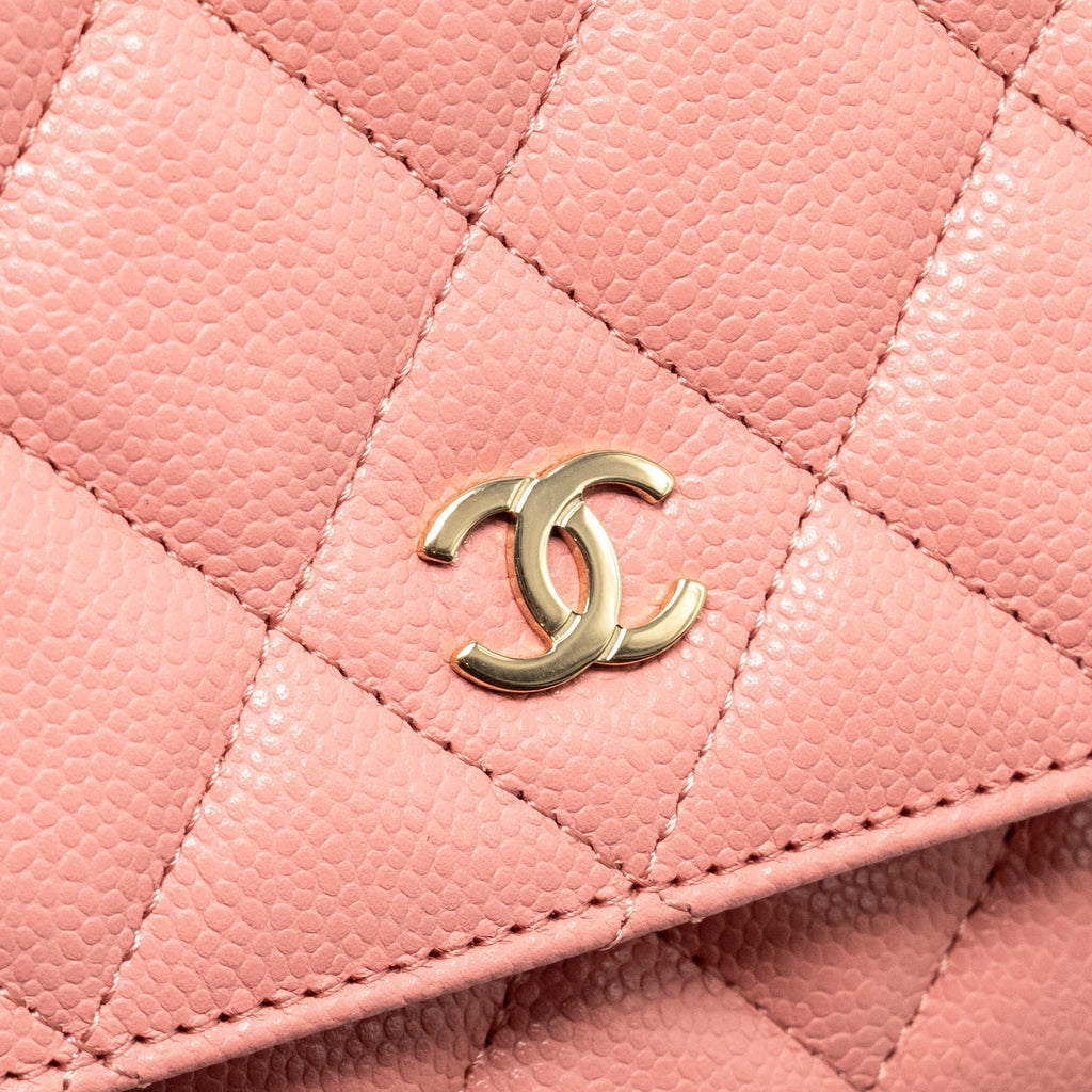 CHANEL CLASSIC WALLET ON CHAIN CAVIAR PINK LGHW (MICROCHIP)