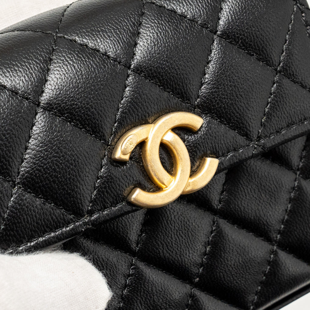 CHANEL DETAILED TOP HANDLE MINI CLUTCH WITH CHAIN LAMBSKIN BLACK GHW (MICROCHIP)