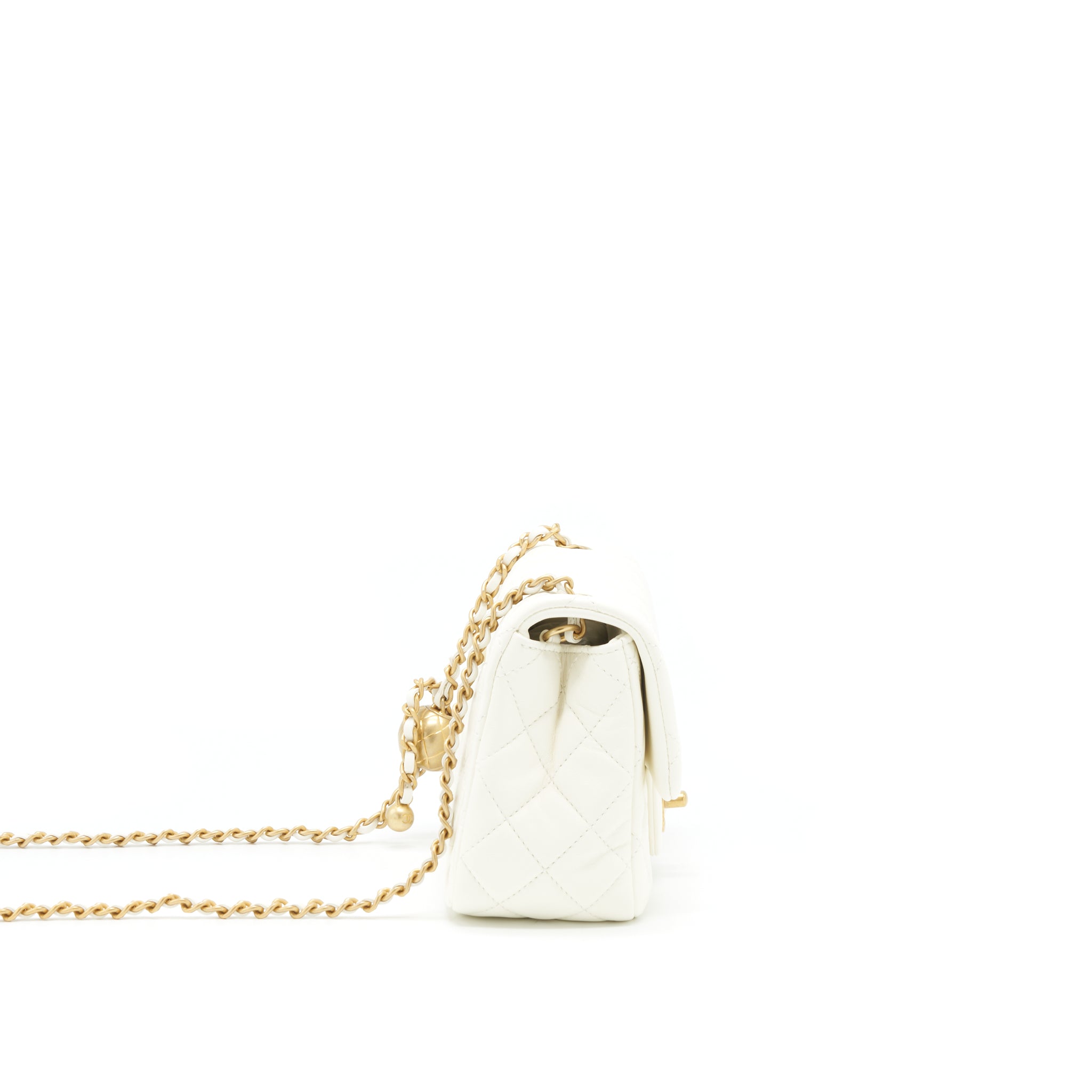 CHANEL 22C PEARL CRUSH MINI SQUARE FLAP BAG LAMBSKIN WHITE GHW (MICROCHIP)