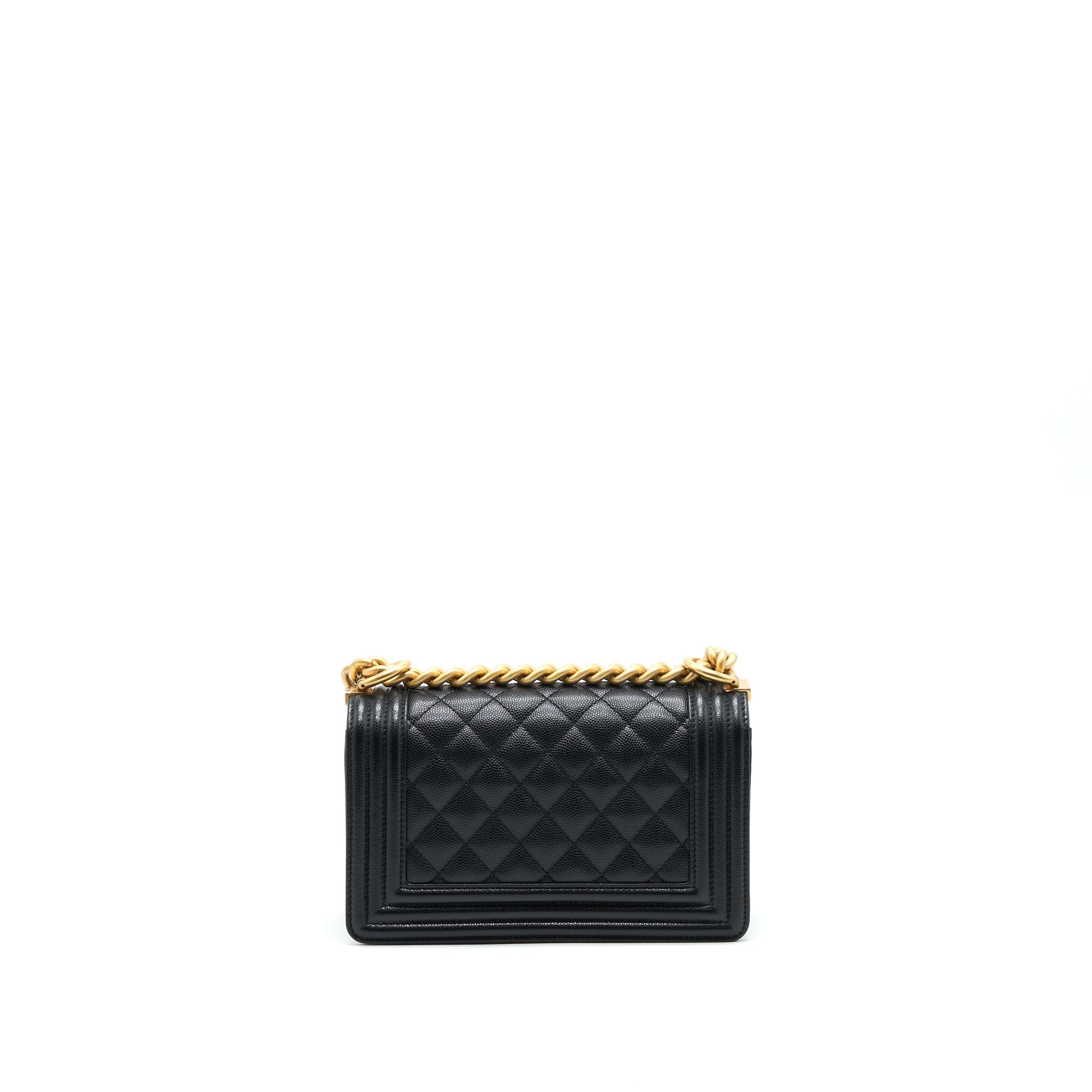 CHANEL SMALL BOY BAG CAVIAR BLACK BRUSHED GHW YEAR 2021 (MICROCHIP SERIAL）