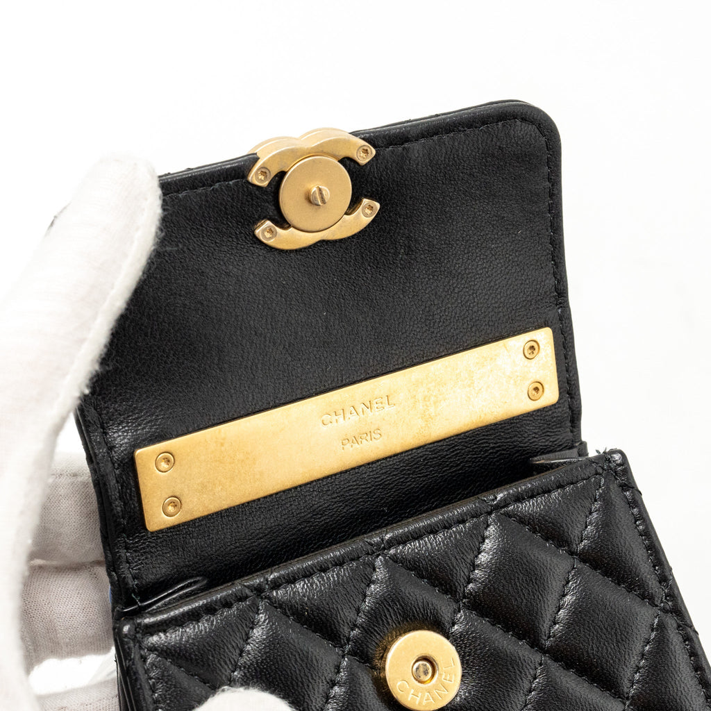 CHANEL DETAILED TOP HANDLE MINI CLUTCH WITH CHAIN LAMBSKIN BLACK GHW (MICROCHIP)