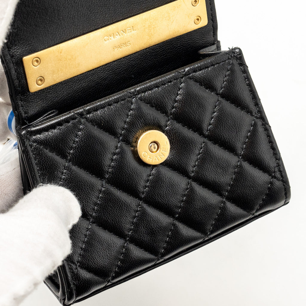CHANEL DETAILED TOP HANDLE MINI CLUTCH WITH CHAIN LAMBSKIN BLACK GHW (MICROCHIP)