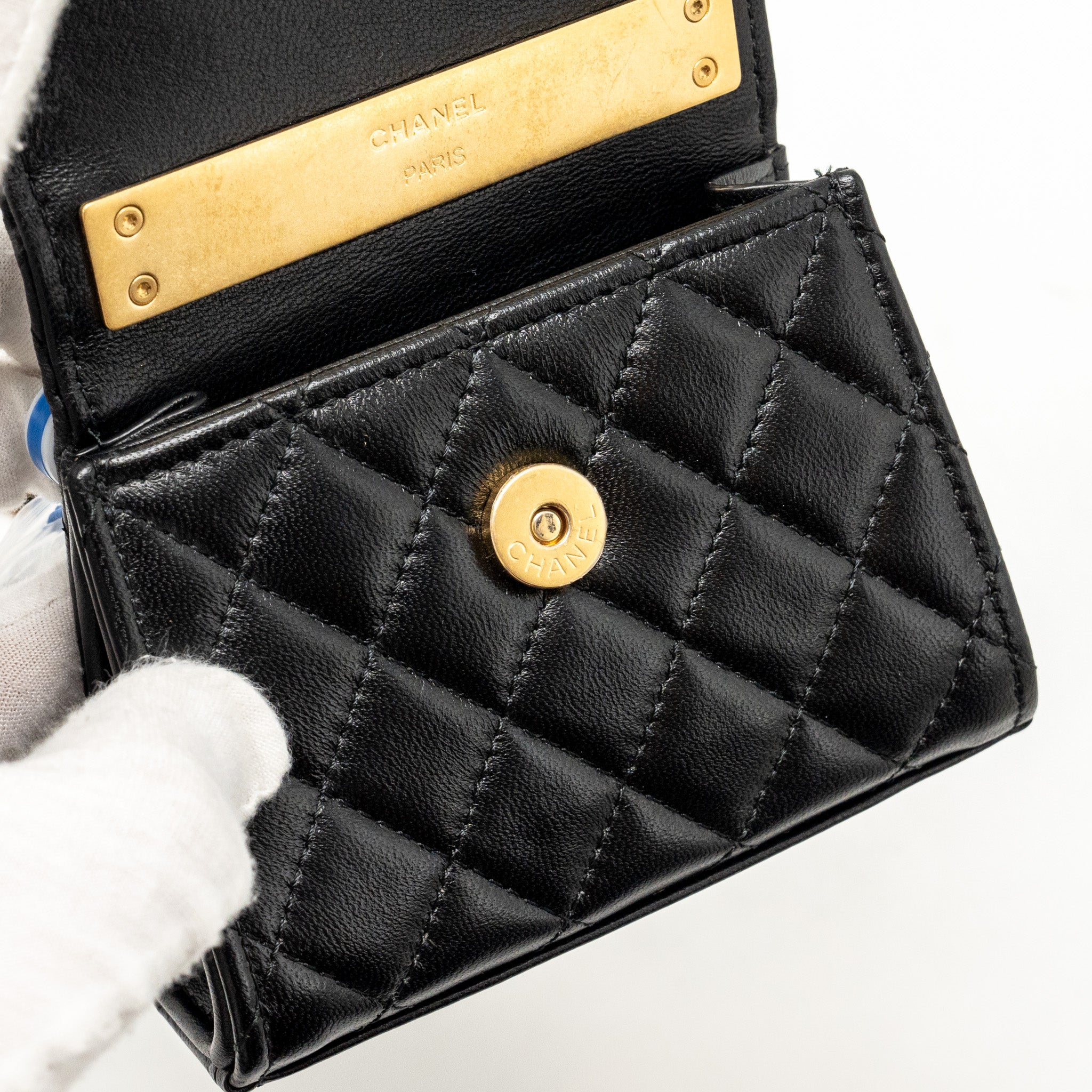 CHANEL DETAILED TOP HANDLE MINI CLUTCH WITH CHAIN LAMBSKIN BLACK GHW (MICROCHIP)