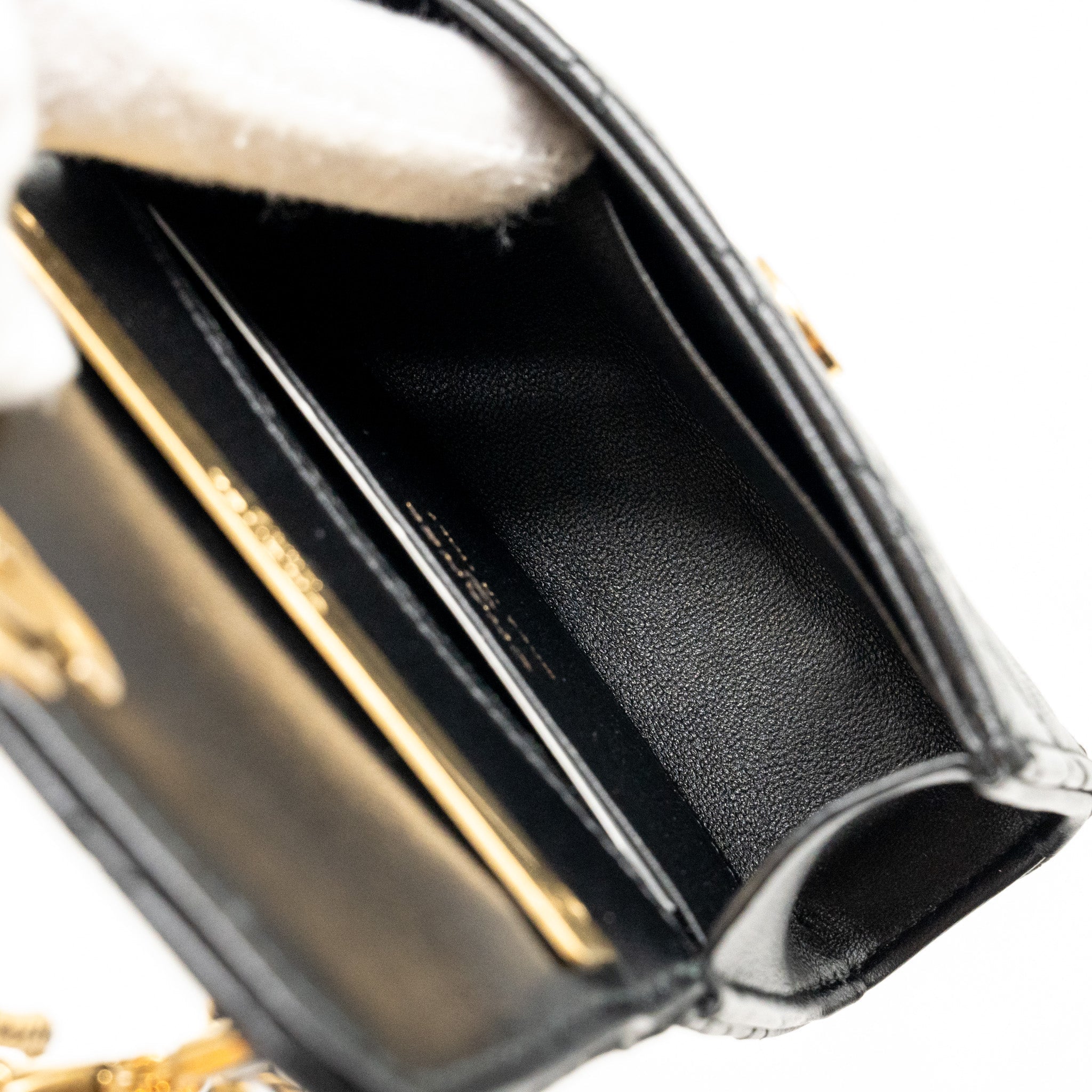 CHANEL DETAILED TOP HANDLE MINI CLUTCH WITH CHAIN LAMBSKIN BLACK GHW (MICROCHIP)