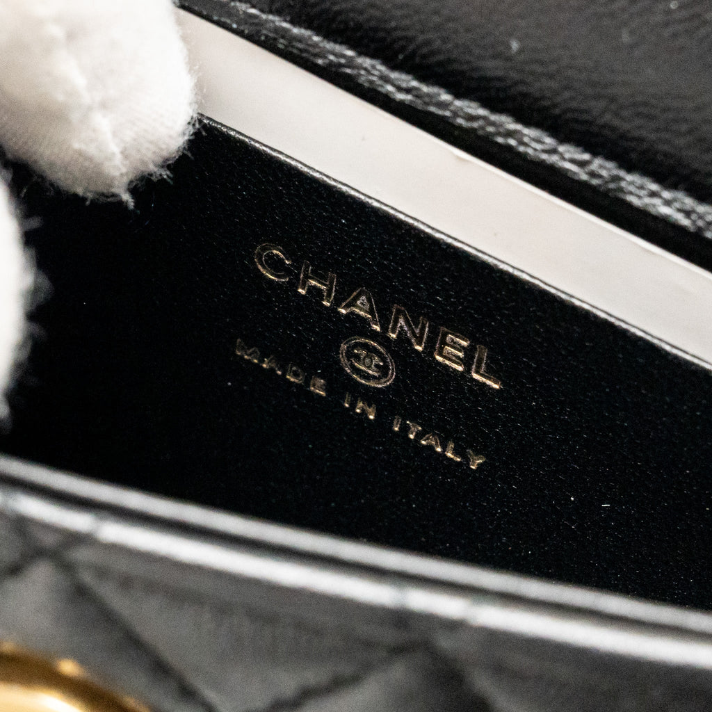 CHANEL DETAILED TOP HANDLE MINI CLUTCH WITH CHAIN LAMBSKIN BLACK GHW (MICROCHIP)