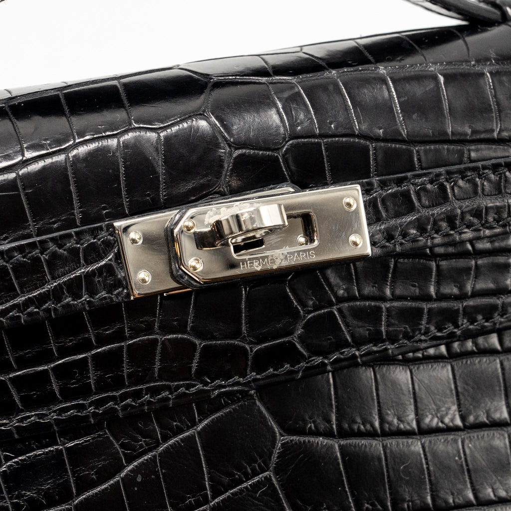 HERMES KELLY POCHETTE CROCODILE NILOTICUS MATT BLACK SHW