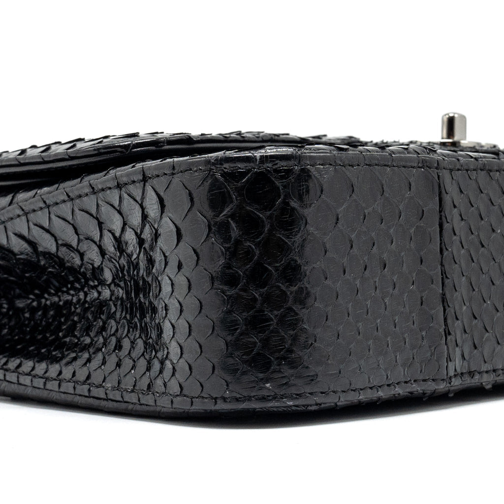 CHANEL MEDIUM CLASSIC DOUBLE FLAP BAG PYTHON BLACK SHW