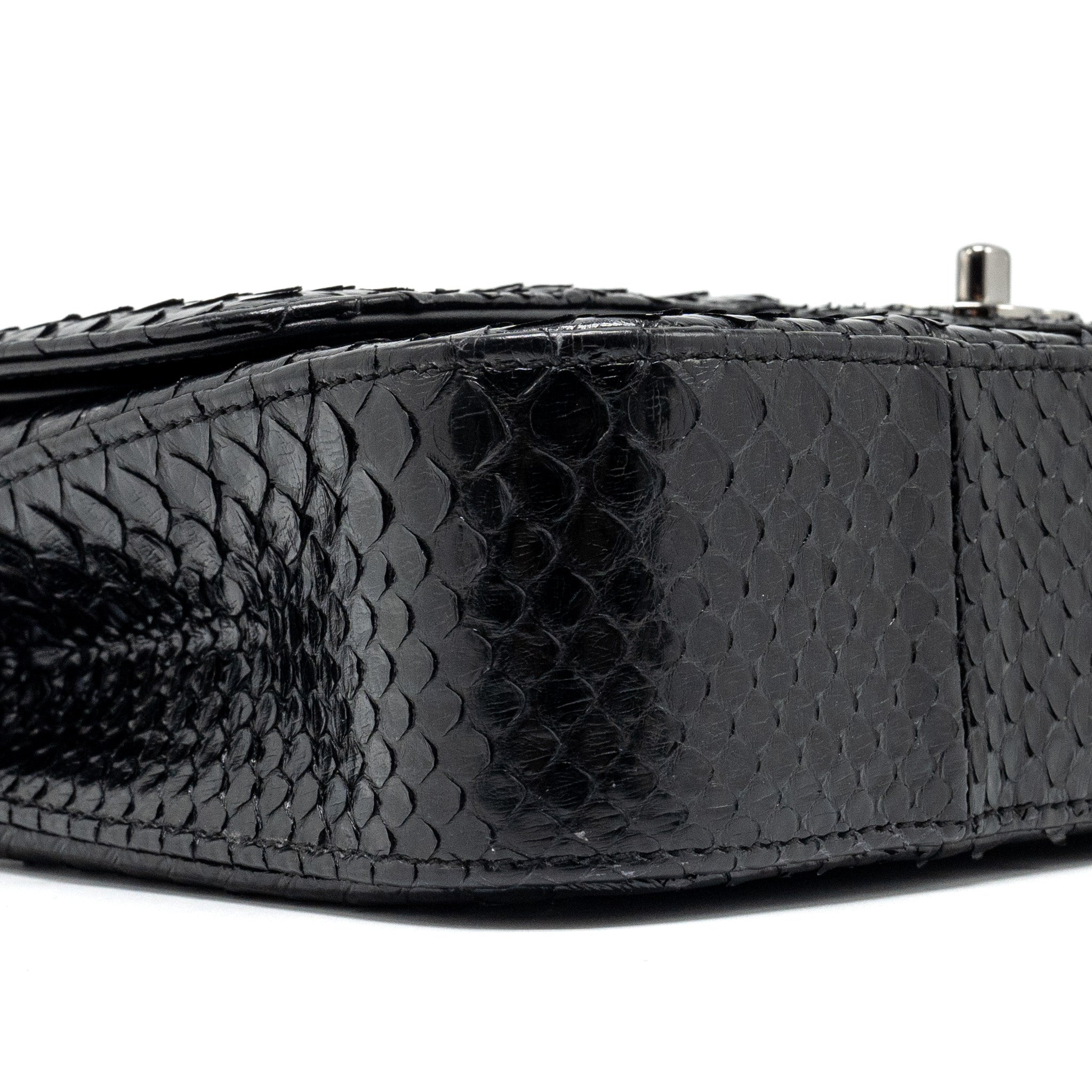 CHANEL MEDIUM CLASSIC DOUBLE FLAP BAG PYTHON BLACK SHW
