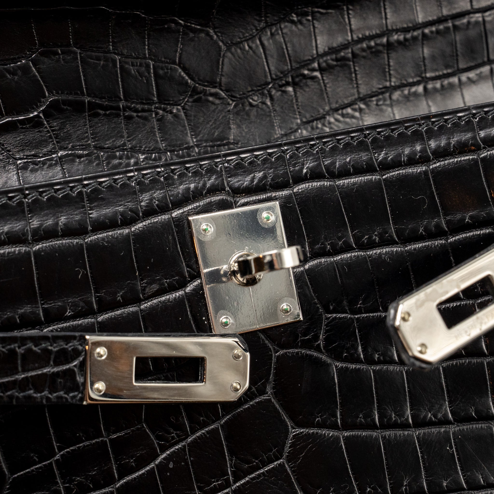 HERMES KELLY POCHETTE CROCODILE NILOTICUS MATT BLACK SHW