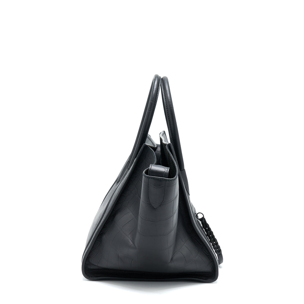 CELINE LARGE PHANTOM LUGGAGE BAG CROC-EMBOSSED CALFSKIN BLACK