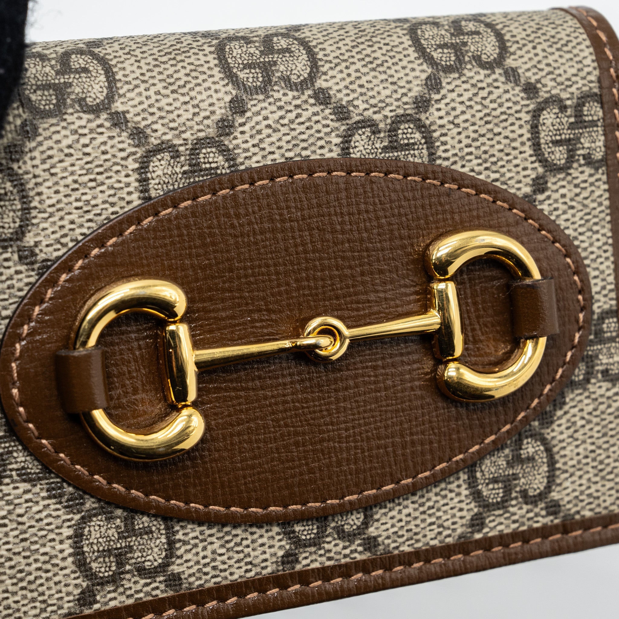 GUCCI HORSEBIT 1955 CARD CASE WALLET GG SUPREME CANVAS/ CALFSKIN BROWN GHW