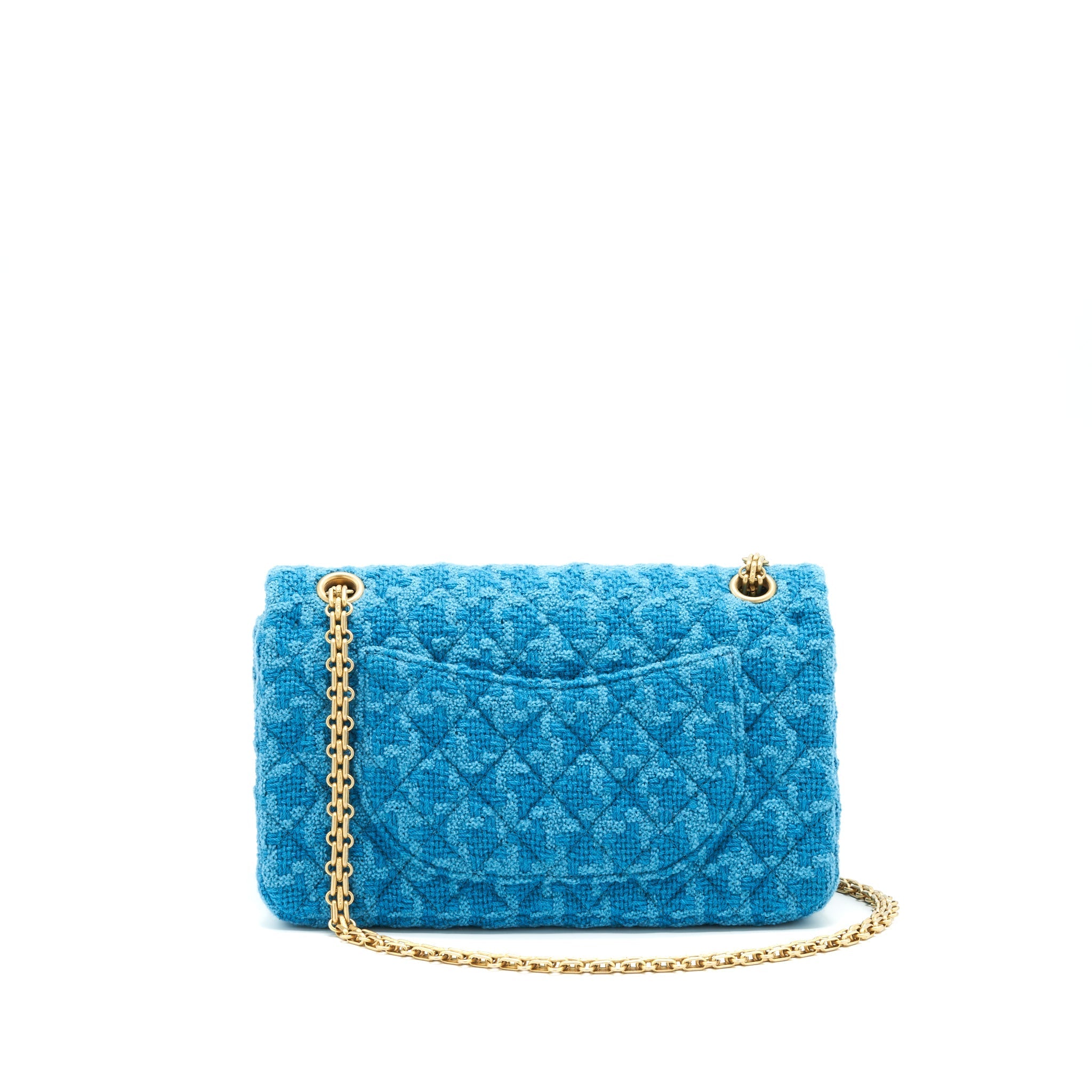 CHANEL TWEED 2.55 SMALL REISSUE FLAP BAG BLUE BRUSHED GHW