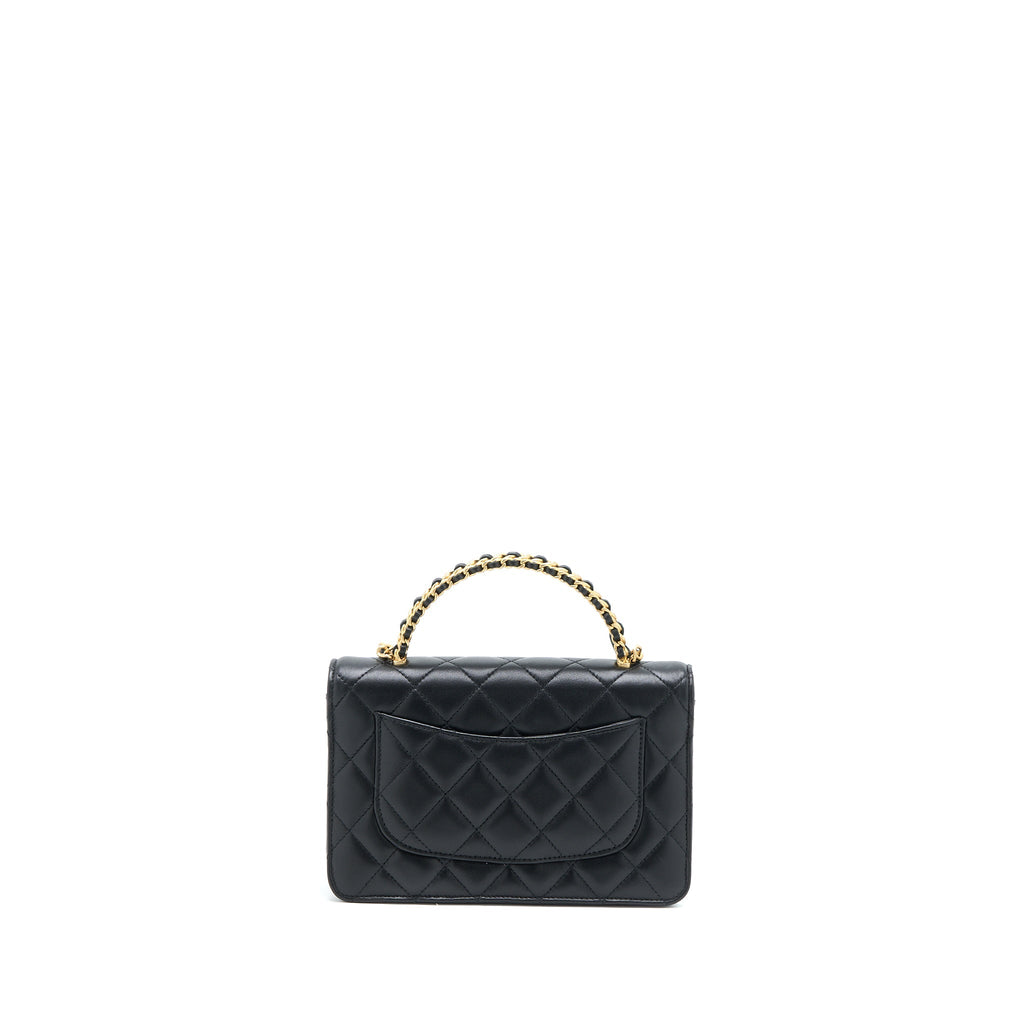 CHANEL DETAILED TOP HANDLE WALLET ON CHAIN LAMBSKIN BLACK GHW (MICROCHIP)