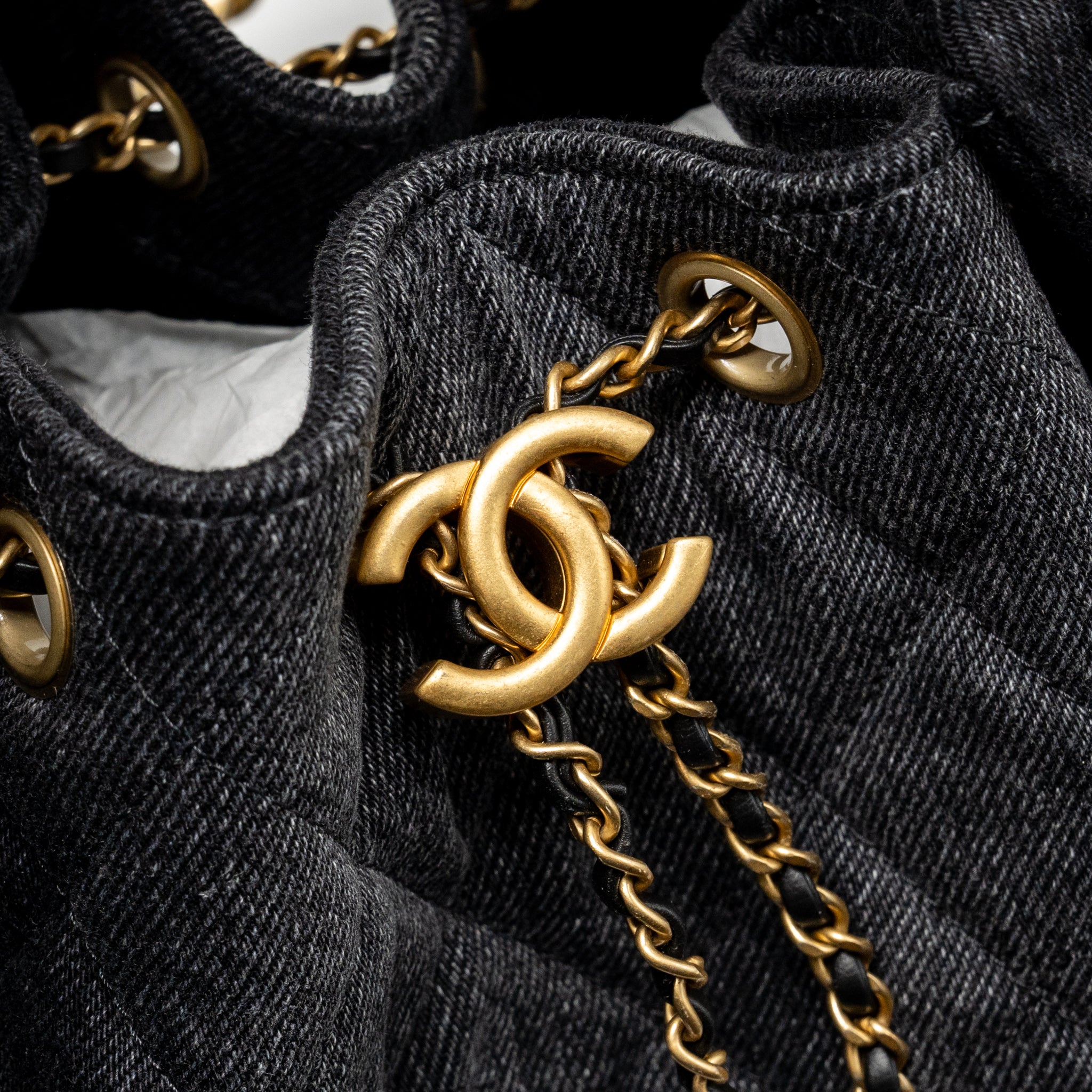 CHANEL SMALL 25 BAG WASHED DENIM BLACK GHW (MICROCHIP)