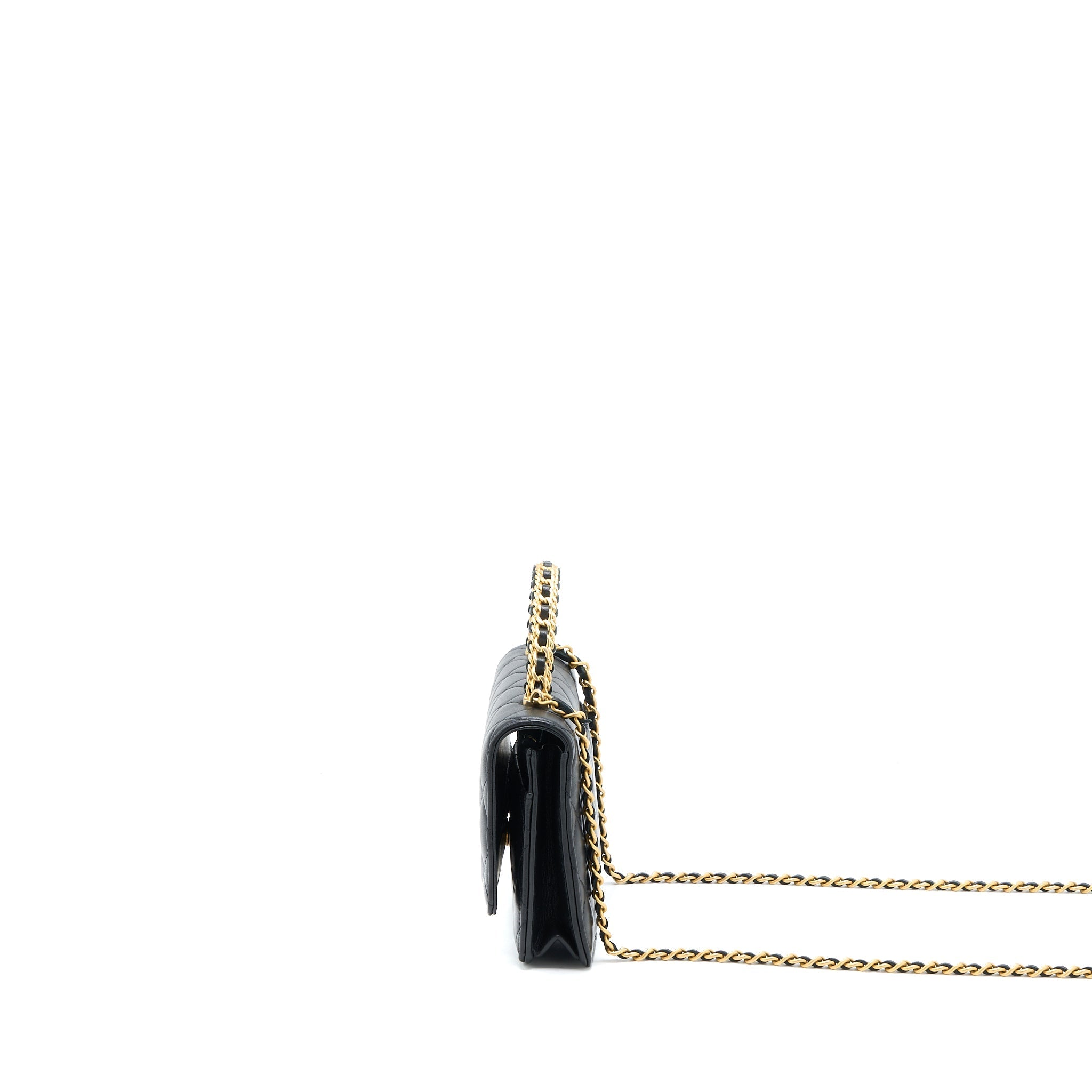 CHANEL DETAILED TOP HANDLE WALLET ON CHAIN LAMBSKIN BLACK GHW (MICROCHIP)